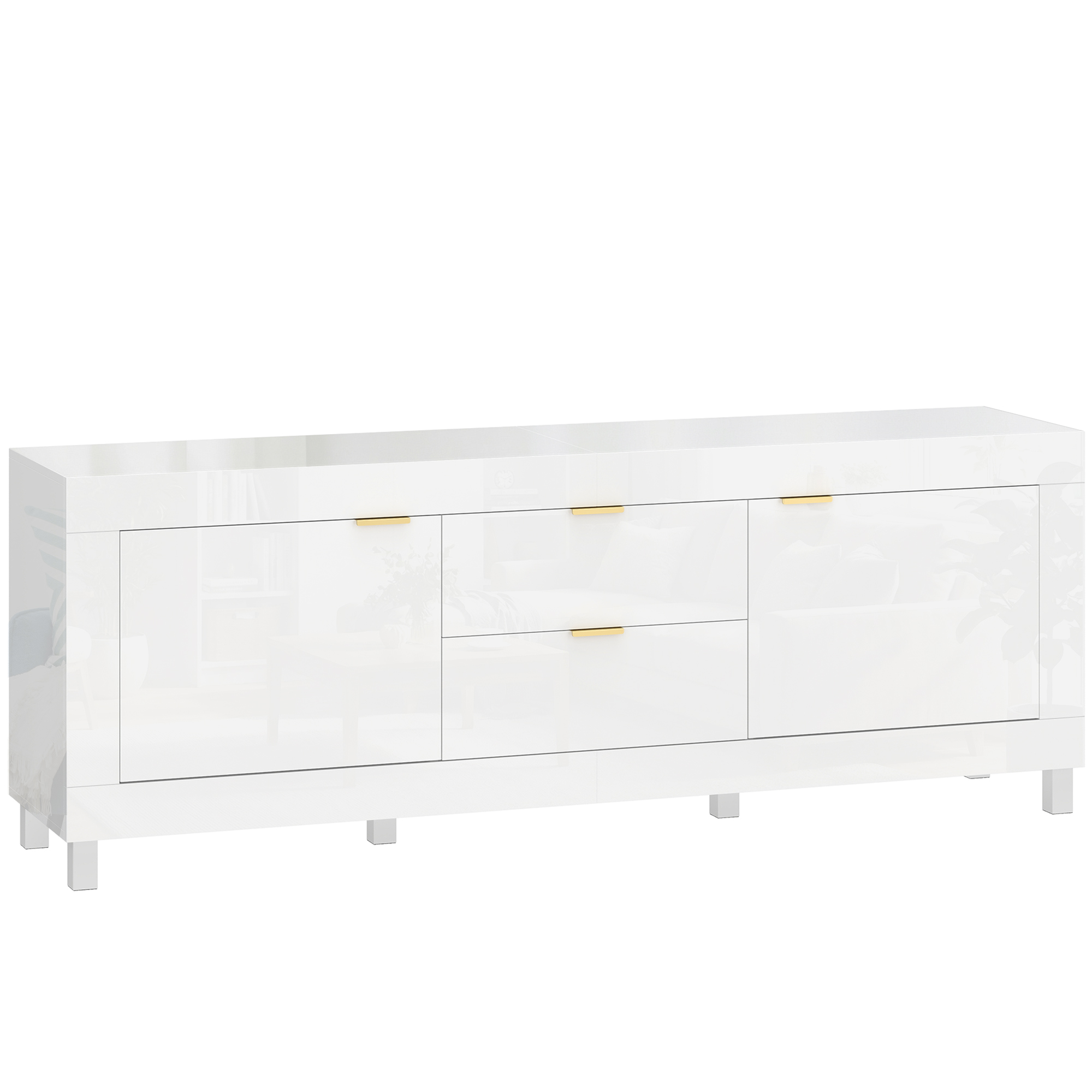 HOMCOM TV-Schrank TV Lowboard für Fernseher bis zu 75 Zoll 180 x 40 x 66 cm Hochglanz Fernsehtisch mit 2 Soft-Close-Türen,  Kabelmanagement und2 Schubladen für Wohnzimmer Schlafzimmer Hochglanz Weiß   Aosom