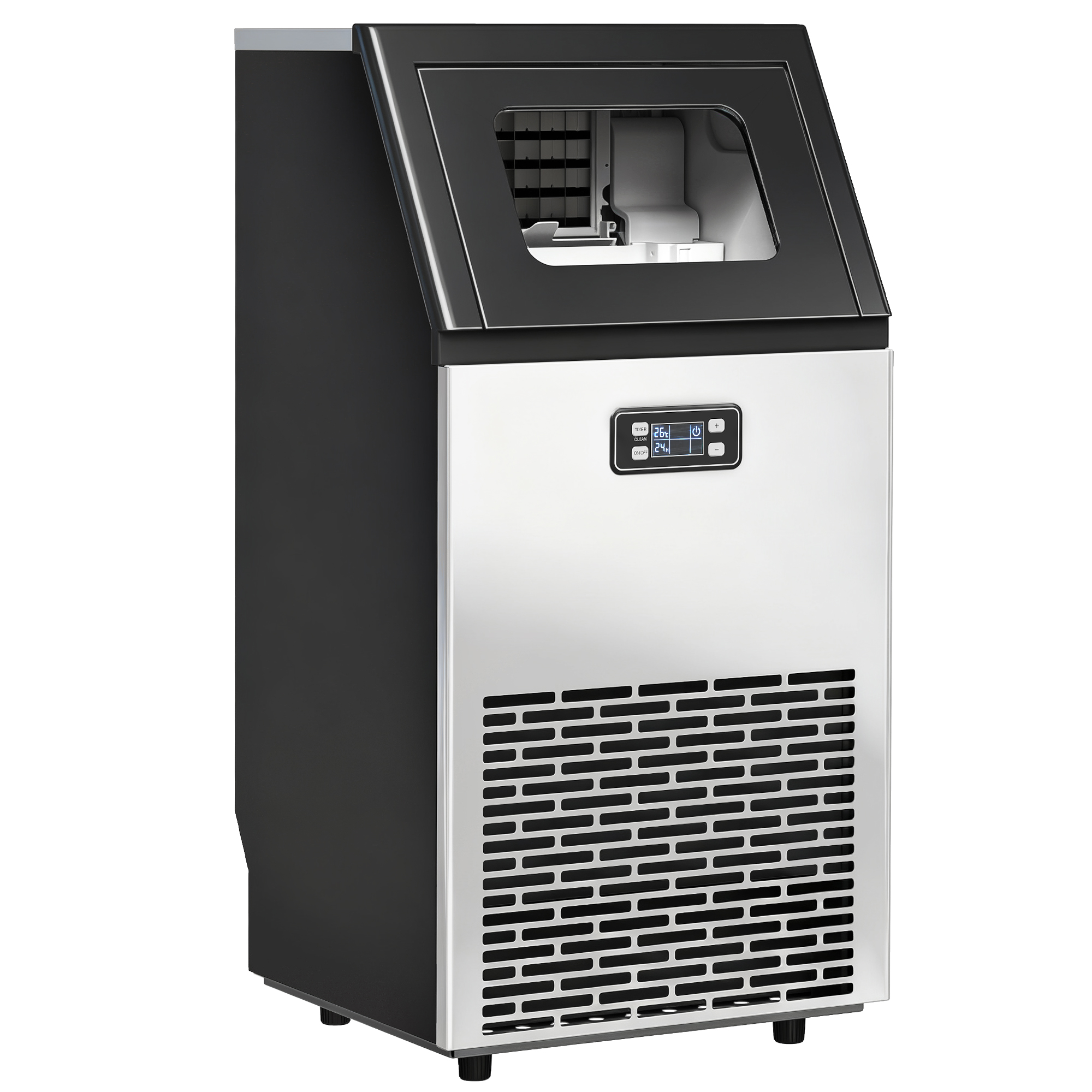HOMCOM Kommerzielle Eiswürfelmaschine 45kg/24H Eismaschine mit 11 kg Speicher, Freistehender Eiswürfelbereiter aus Edelstahl mit LCD-Anzeige, Selbstreinigung, Timer für Restaurant, Bar, Café   Aosom