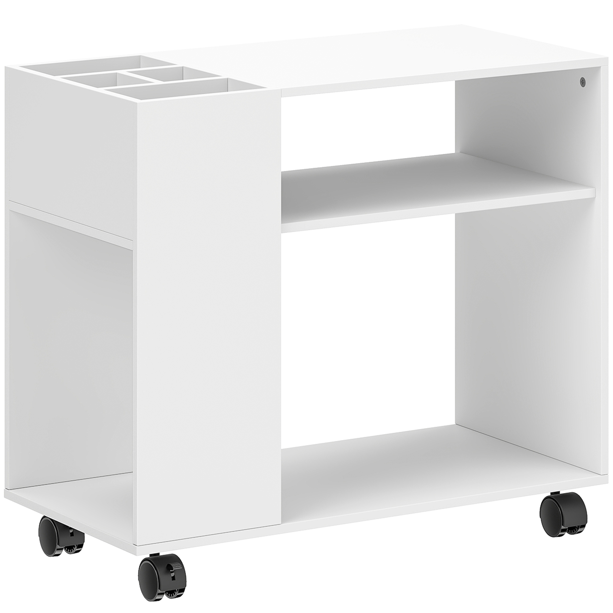 HOMCOM Druckerständer Druckertisch mit Unterteiltem Fach, Ablageflächen, Rollen, Schreibtisch Organizer für Drucker Druckerwagen für Büro Fax Scanner Office 70 x 34 x 60 cm Weiß   Aosom