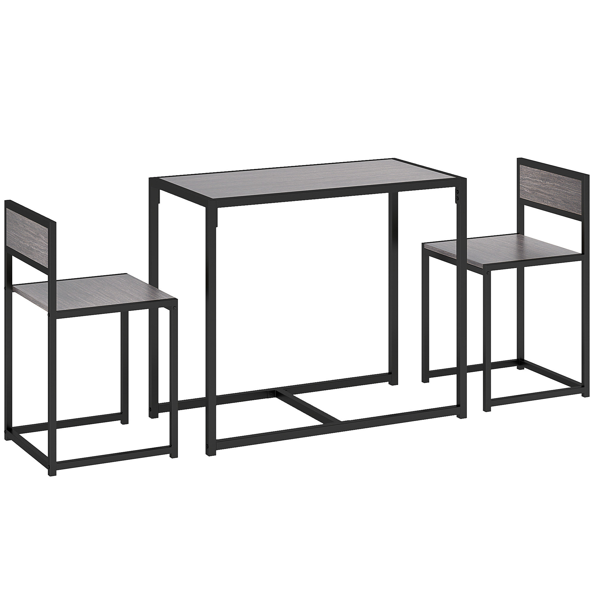 HOMCOM Essgruppe Esstisch mit 2 Stühlen Platzsparend Esszimmergruppe Sitzgruppe Küchentisch-set für Esszimmer, Küche Grau   Aosom