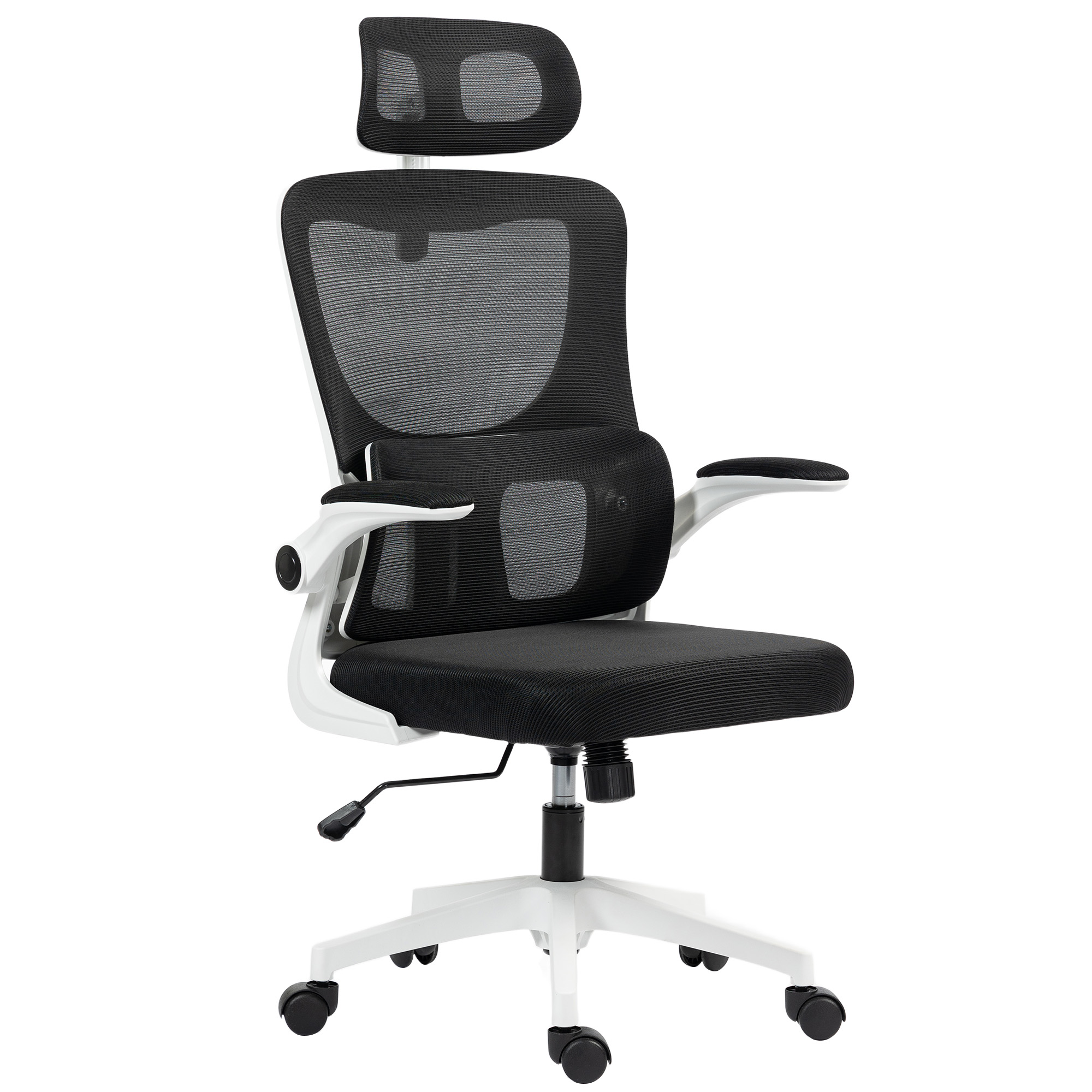 Vinsetto Bürostuhl Ergonomischer Schreibtischstuhl mit Verstellbar Armlehne, Höhenverstellbarer Drehstuhl mit Wippfunktion, Netzbespannung, Computerstuhl, Schwarz Aosom