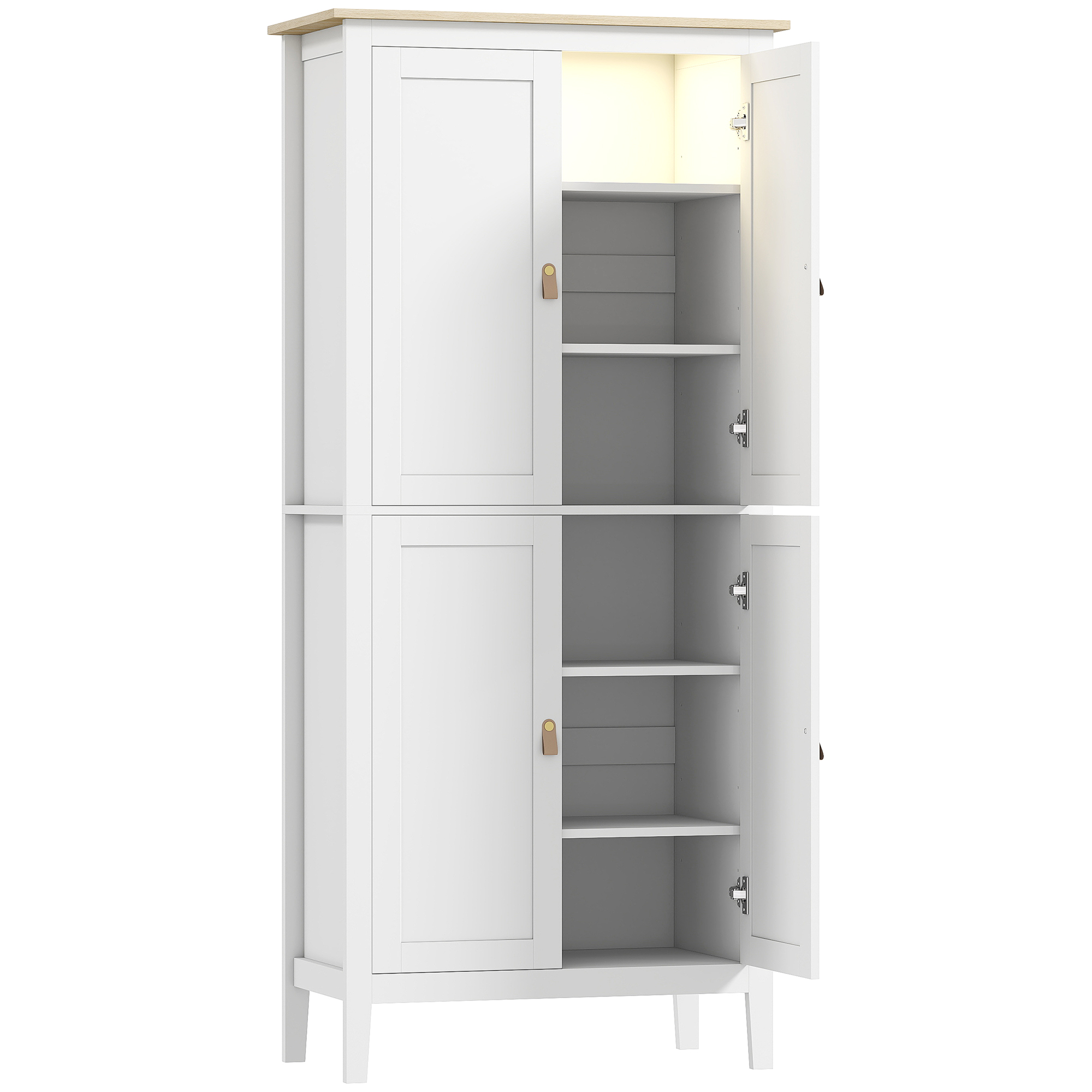 HOMCOM Hoher Küchenschrank 177 cm, freistehender Küchenschrank mit LED-Bewegungssensor, 3-farbig dimmbares Licht, verstellbare Türen und Einlegeböden, Weiß   Aosom