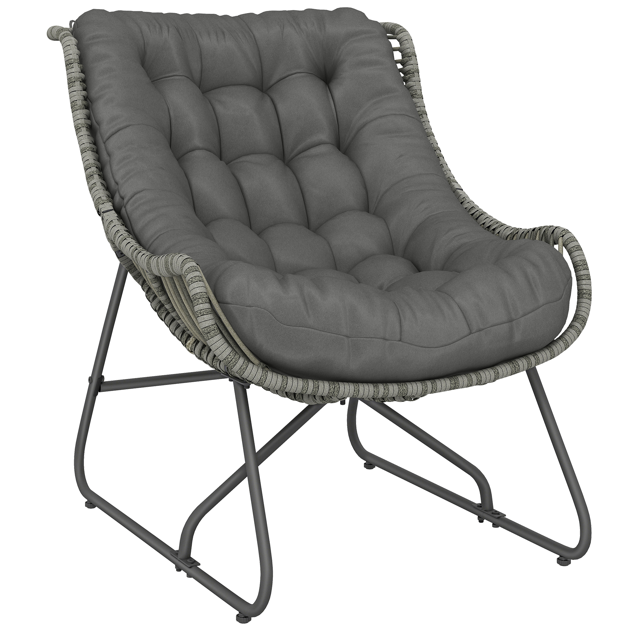 Outsunny Rattansessel mit dicke Kissen Bänder Stahlrahmen, gepolsterter Outdoor Sessel aus Polyrattan, Korbsessel bis 120kg, Gartensessel Gartenstühle für Garten Balkon Veranda Terrasse Dunkelgrau   Aosom