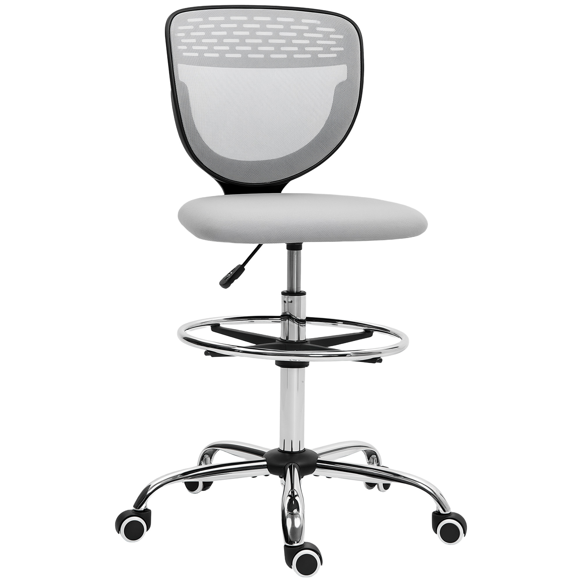 Vinsetto Bürostuhl Ergonomischer Schreibtischstuhl mit verstellbarer Fußring, Höhenverstellbarer Computerstuhl mit Netzbespannung, Office Chair, Drehstuhl Hellgrau Aosom