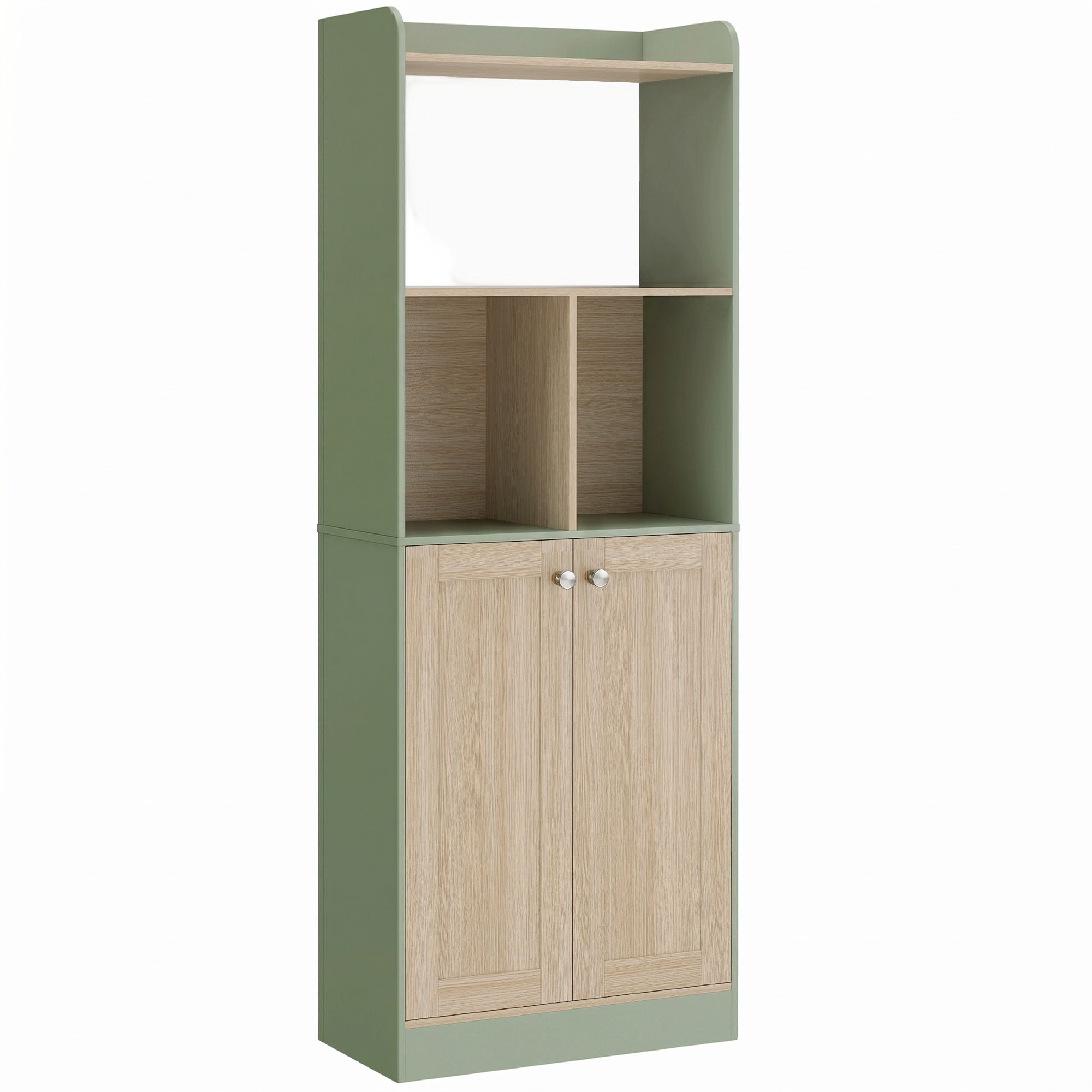 HOMCOM Bücherregal mit 5 Ebenen, Aufbewahrungsmöbel, Bücherregal 60 x 30 x 161,2 cm mit 2 Türen, Aufbewahrungsregal für Wohnzimmer, Schlafzimmer, Büro, Grün und Naturholz Aosom
