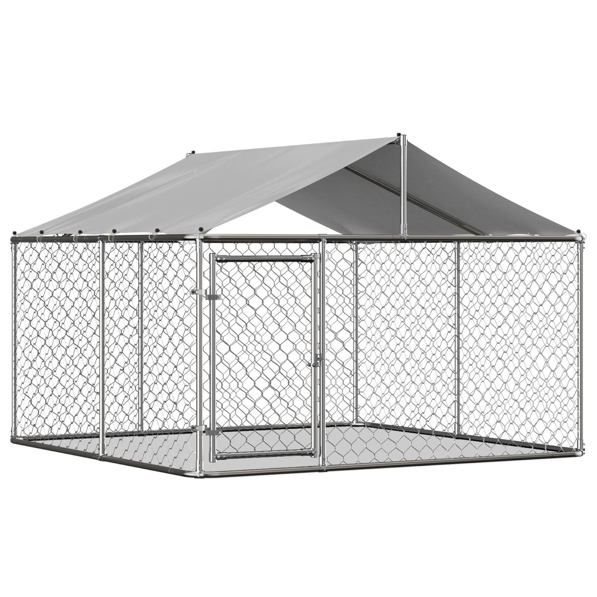 Outdoor-Hundezwinger mit Dach, 230x230x117 cm, Silber