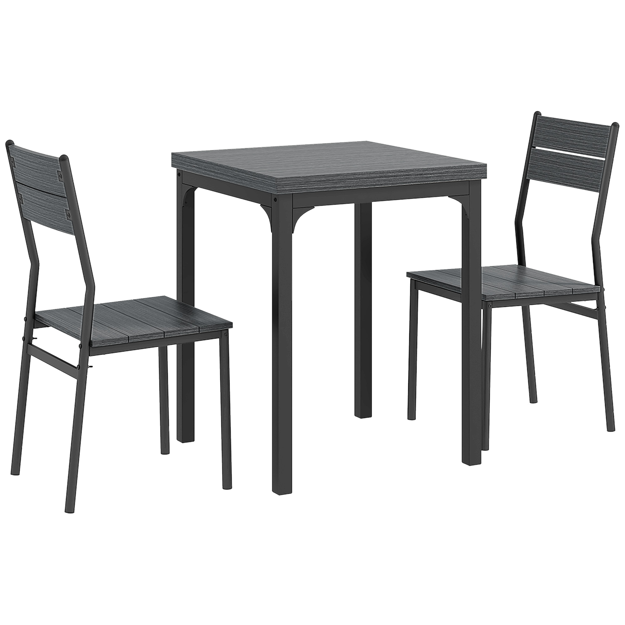 HOMCOM 3-teilige Essgruppe Esstisch mit 2 Stühlen Sitzgruppe Küchentisch mit Metallgestell Esszimmergruppe, Grau   Aosom