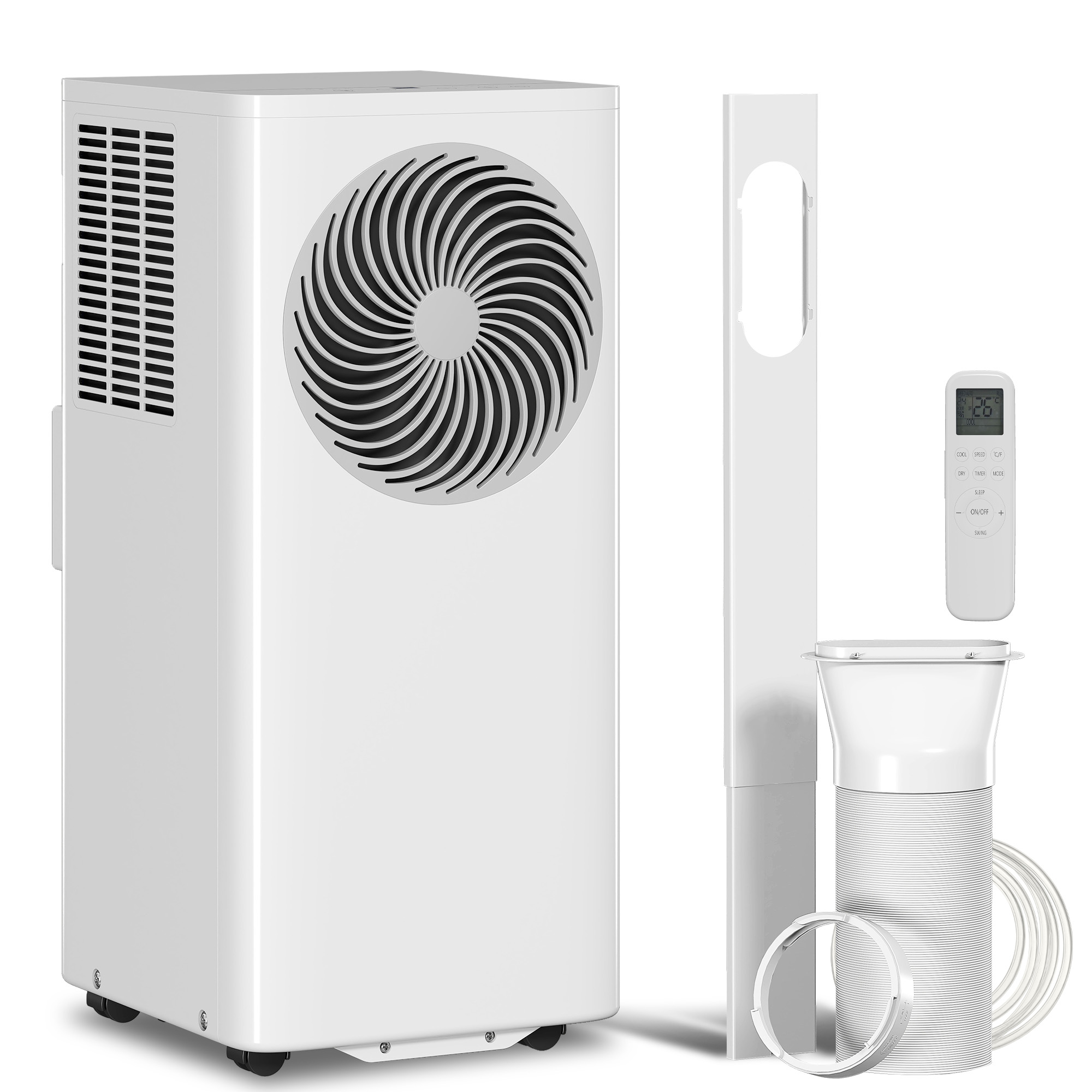 HOMCOM Mobiles Klimagerät 7000 BTU Energiesparend, 4-in-1 Kühlung, Luftentfeuchter, Ventilator, Schlafmodus, 24h Timer, LED-Display, Fernbedienung für 26 m² Aosom