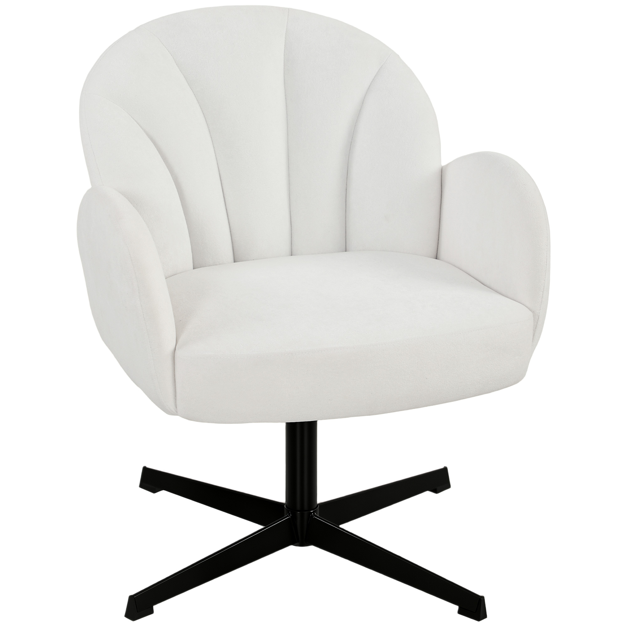 HOMCOM Drehbarer Wohnzimmer-Sessel, mit Samt bezogener Sessel mit muschelförmiger Rückenlehne, Sitz mit Federn, Kreuzfuß, Relax-Sessel für Schlafzimmer, Büro, Arbeitszimmer, Creme Aosom
