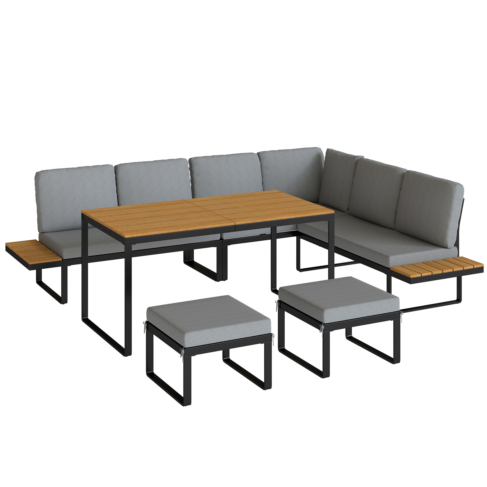 Outsunny 6-teiliges Garten-Set mit Kissen, Aluminium-Gartenmöbel für 6–8 Personen mit Tisch, Ecksofa für Terrasse, Garten, Veranda, Grau Aosom