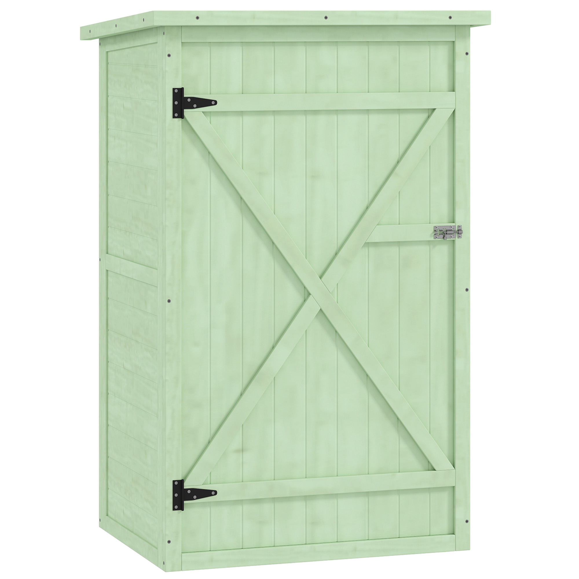 Outsunny Gartenschrank Holz Geräteschuppen mit Ablage Abschließbar Tür Bodenplatte Asphalt-Pultdach 75 x 56 x 115 cm Wasserfest kompakter Geräteschrank Gerätehaus für Garten Terrasse Grün   Aosom