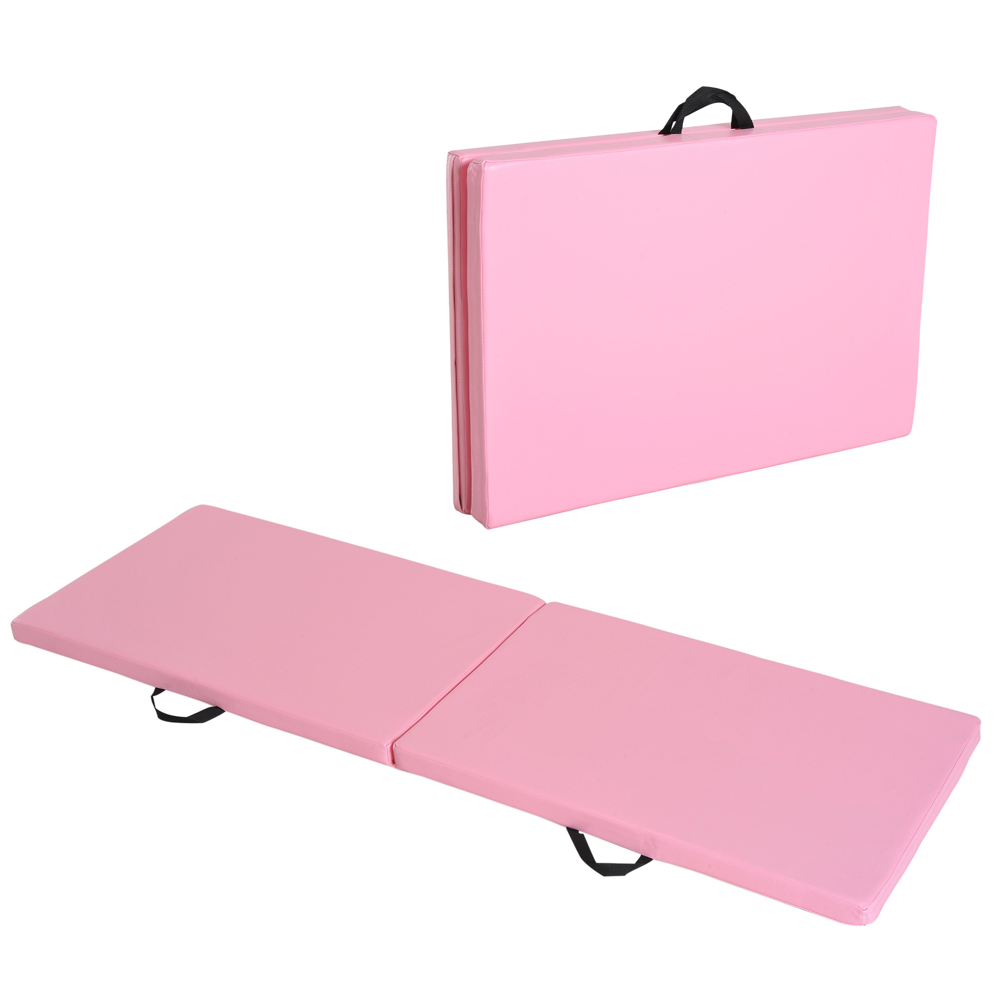 HOMCOM Trainingsmatte, Faltbare Fitnessmatte Sportmatte mit Griffen Gymnastikmatte Gymnastik Tumbling Matte für Yoga, MMA, Fitness, Pilates, Synthetikbezug, Rosa, 180 x 60 x 5 cm   Aosom