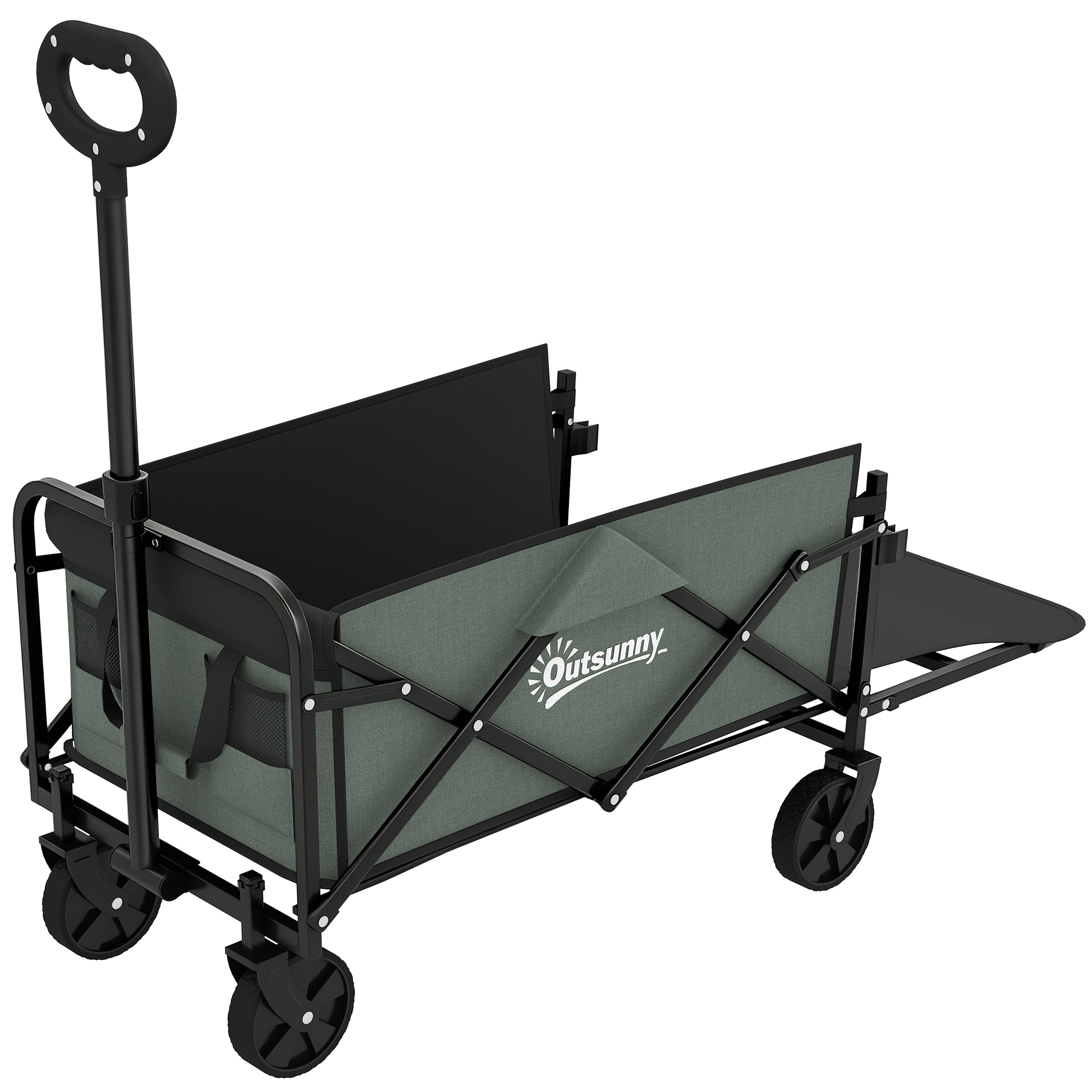Outsunny Gartenwagen 90 kg belastbar, klappbar Transportwagen mit herausnehmbare Plane, Griff, Rädern, Lenkachse, Bollerwagen Handwagen Gartenkarre 72 Liter Gerätewagen für Haus Garten, Grün   Aosom