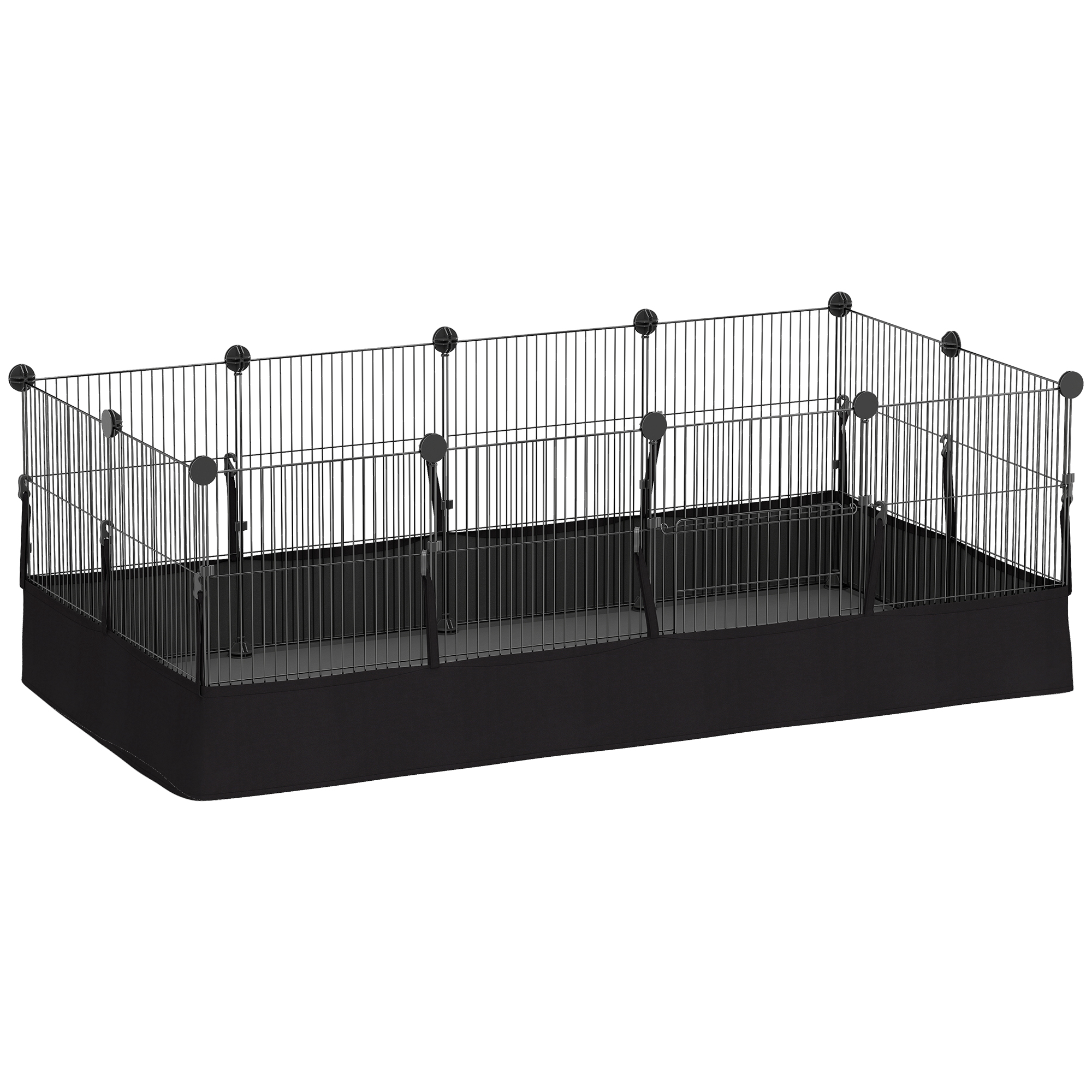 PawHut Freigehege, Freilaufgehege für Kaninchen, Laufstall mit 12 Paneel, wasserdichte Matte, Kleintiergehege für Kleintiere, Meerschweinchen, für innen und außen, Stahlgitter, 120x60x40 cm, Schwarz   Aosom