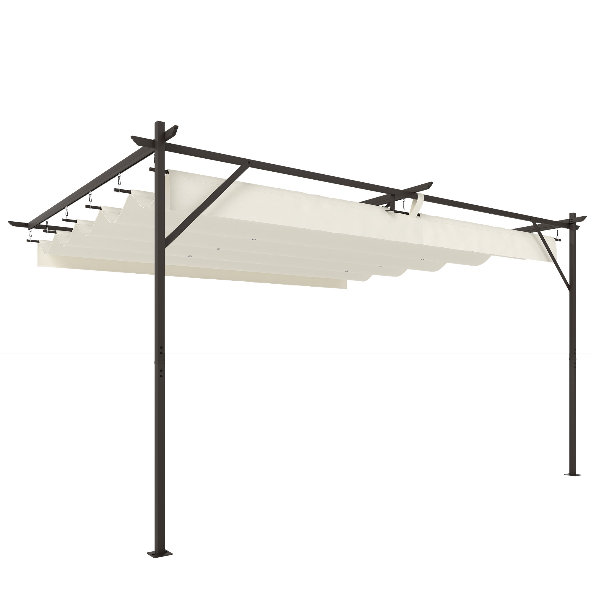 Outsunny Terrassendach Pergola ca. 4x3m Terrassenüberdachung mit Verstellbares Dach, Wandmontage UV 30+ Garten Pavillon, Gartenpavillon Sonnenschutz für Terrasse Garten, Cremeweiß Aosom
