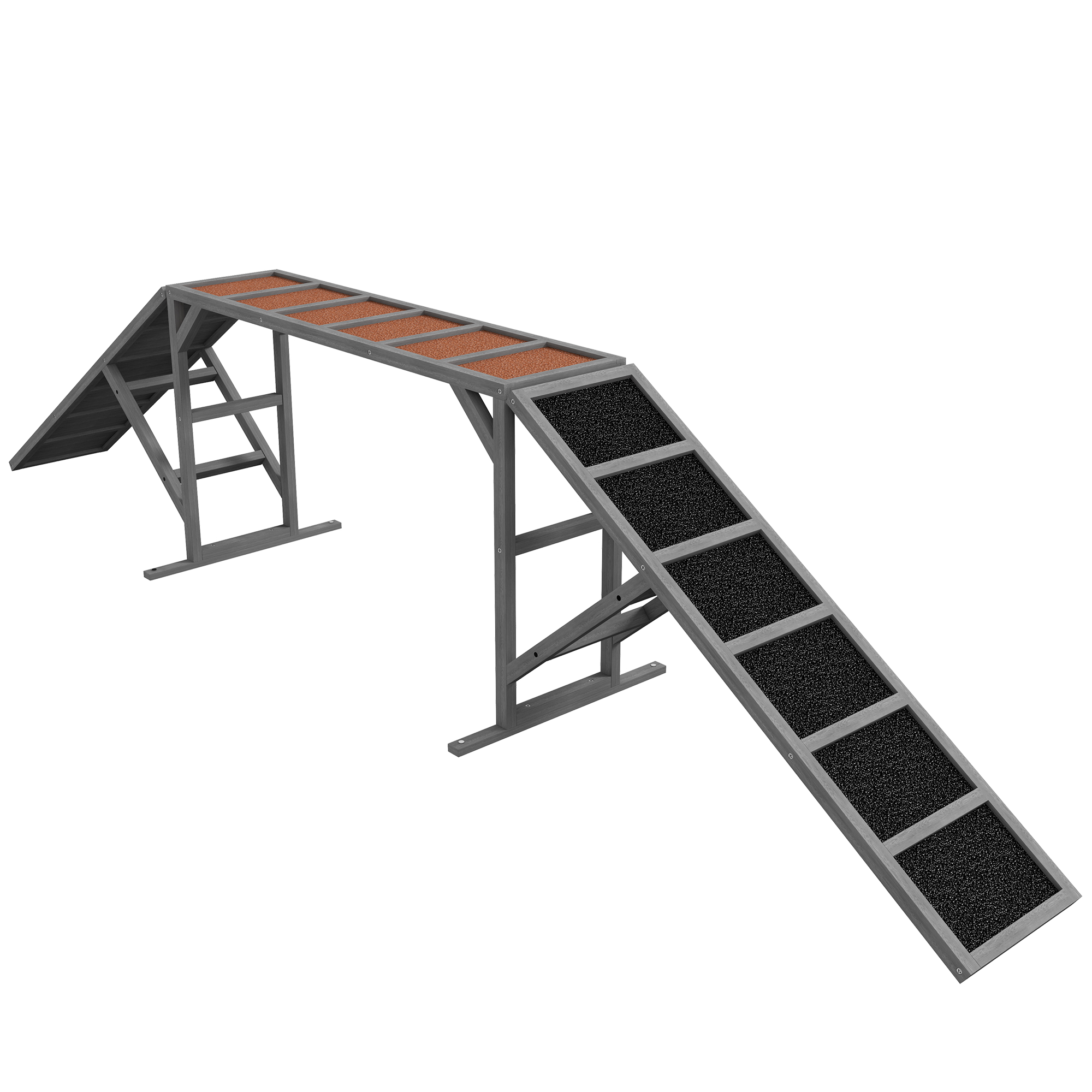 PawHut Hunde Agility Steg Agility-Ausrüstung für Hunde mit Sicherheitsstange rutschfester Oberfläche wetterfest Agility-Gerät als Laufsteg & Trainingsequipment bis 40 kg für Garten 325x55x69cm Grau   Aosom