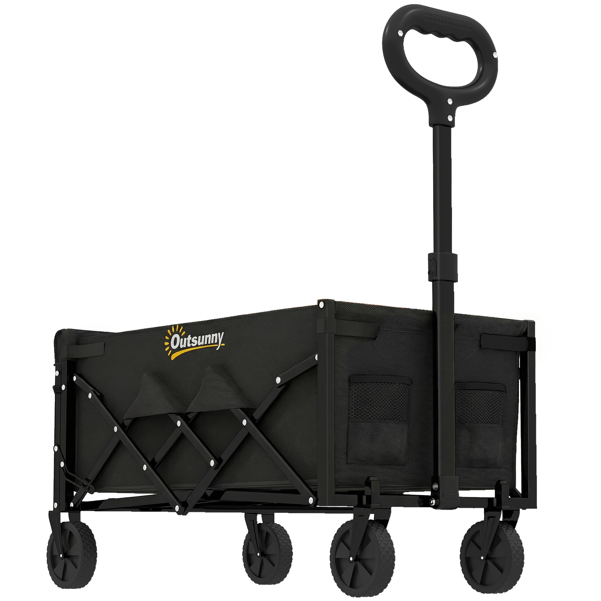 Outsunny Bollerwagen 80L Faltbarer Handwagen Gartenwagen Transportwagen mit Teleskop Griff Heckklappe Getränkehalter, Strandwagen bis 150 kg Tragkraft, für Sport, Einkauf, Camping, Schwarz   Aosom