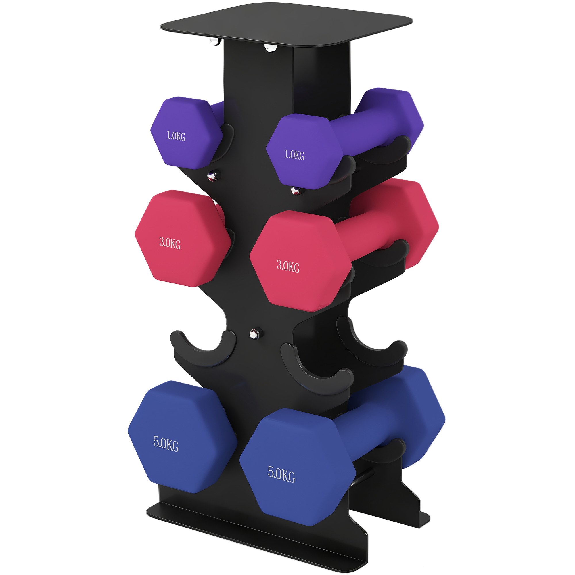 SPORTNOW Hanteln Set 3 Paar Kurzhanteln mit Aufbewahrungsständer rutschfeste Griff, 1-5 kg Hexagon Hantelset Kurzhantel Set für Heimtraining, Fitnessstudio Aosom