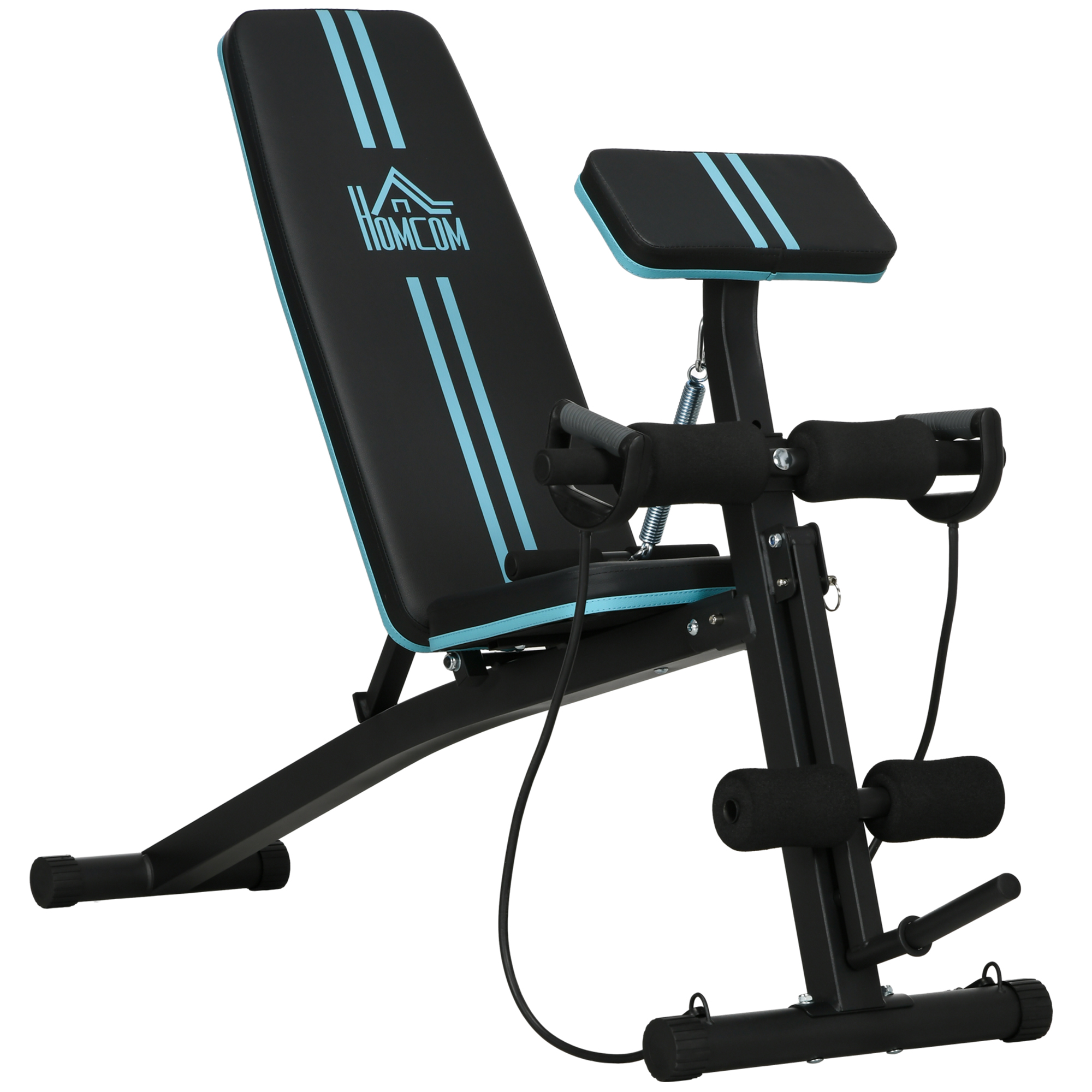 HOMCOM Hantelbank, Multifunktion Trainingsbank mit 7-fach verstellbarer Rückenlehne, Klappbar Fitnessbank bis 120 kg belastbar, für Zuhause, Bizeps-Curls, Langhantel, Stahl, Blau   Aosom