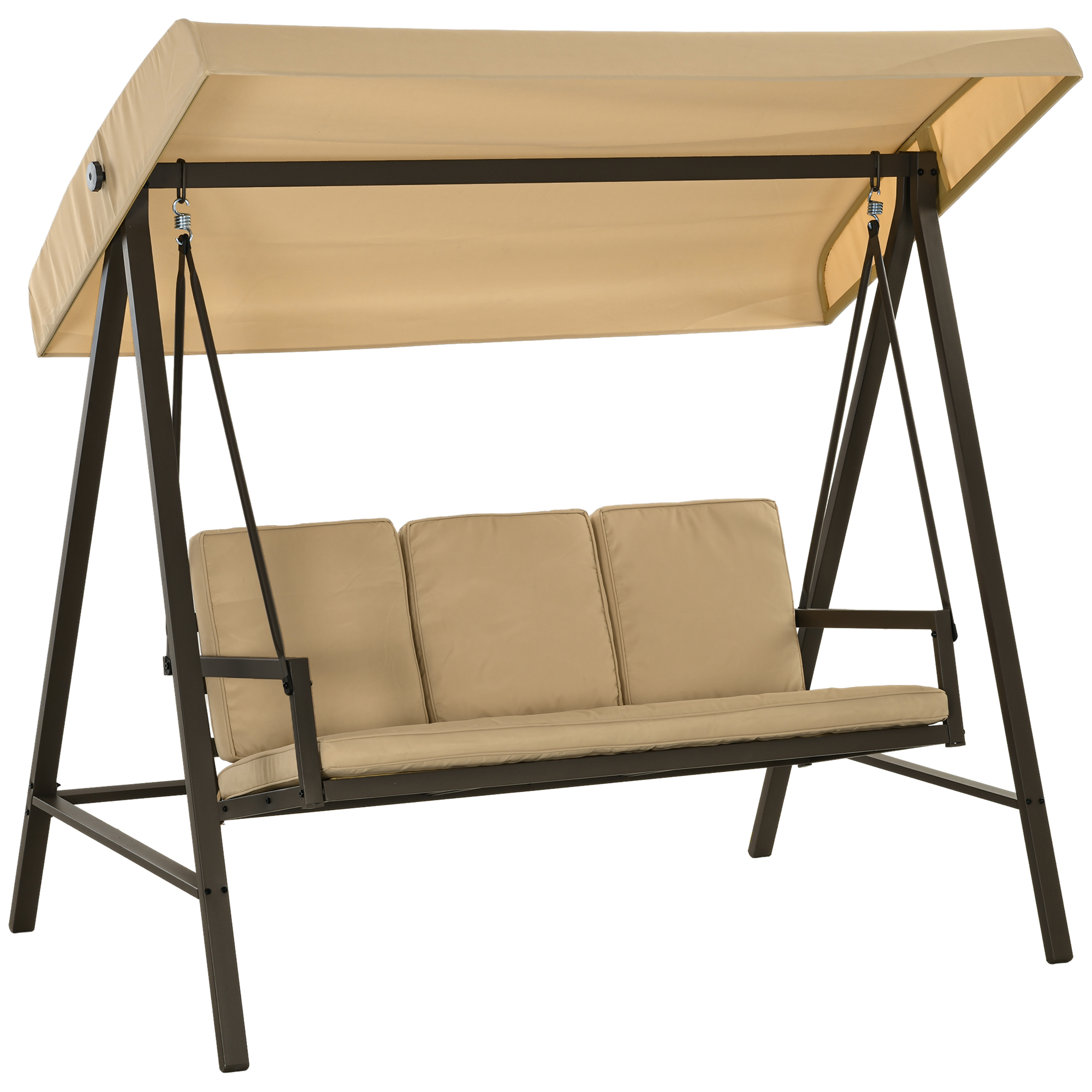 Outsunny Hollywoodschaukel 3-Sitzer mit verstellbarem Dach, Gartenschaukel mit Rückenkissen, bis 360 kg belastbar, Beige für Garten & Terrasse   Aosom.de
