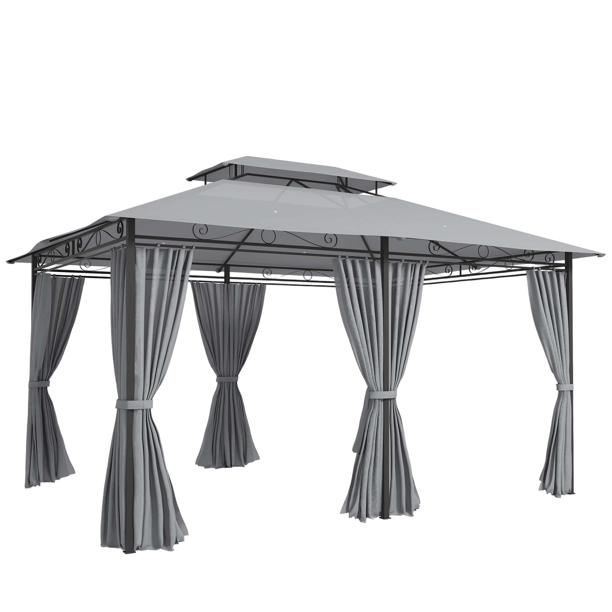 Outsunny Pavillon 3x4m Gartenpavillon mit 6 Seitenteilen Partyzelt Gartenzelt Festzelt mit Doppeldach Dunkelgrau   Aosom