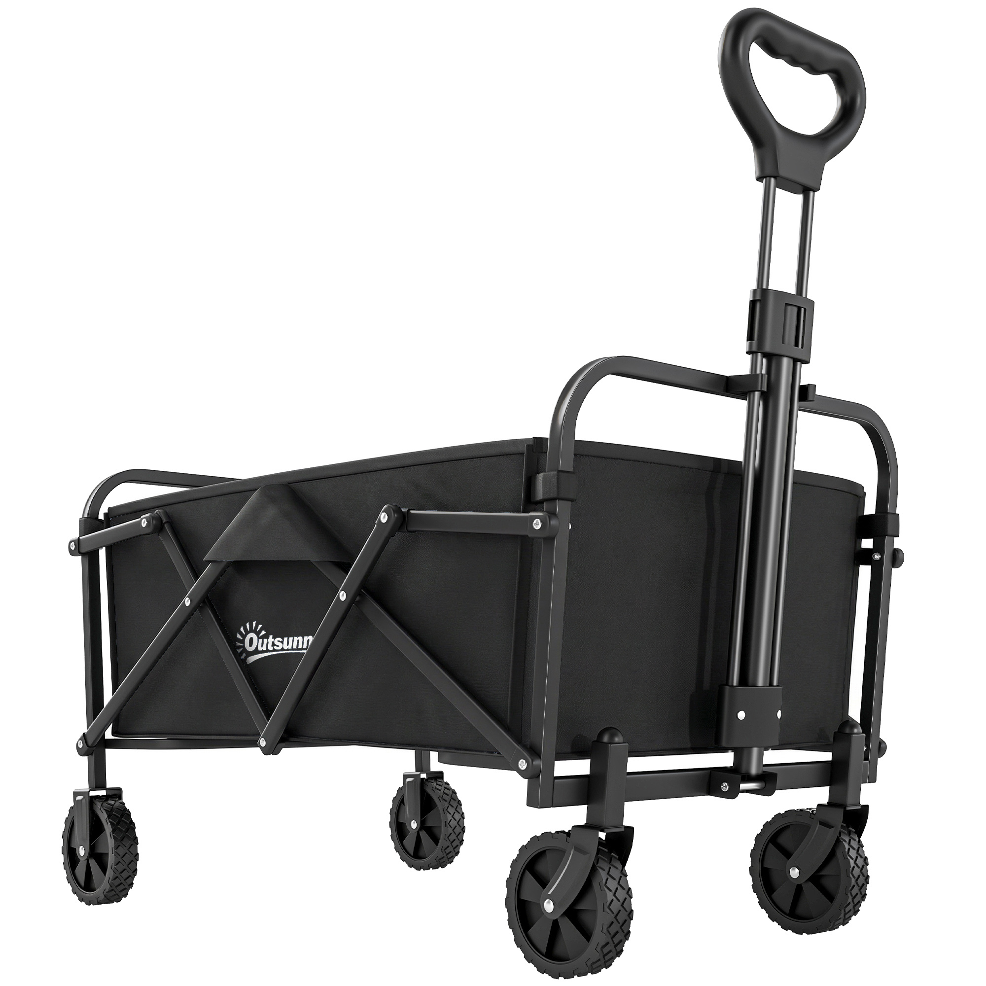 Outsunny Bollerwagen Faltbarer Handwagen Gartenwagen Transportwagen mit Griff Verstellbarer Griffhöhe Strandwagen bis 68 kg Tragkraft, für Sport, Einkauf, Camping, Schwarz   Aosom