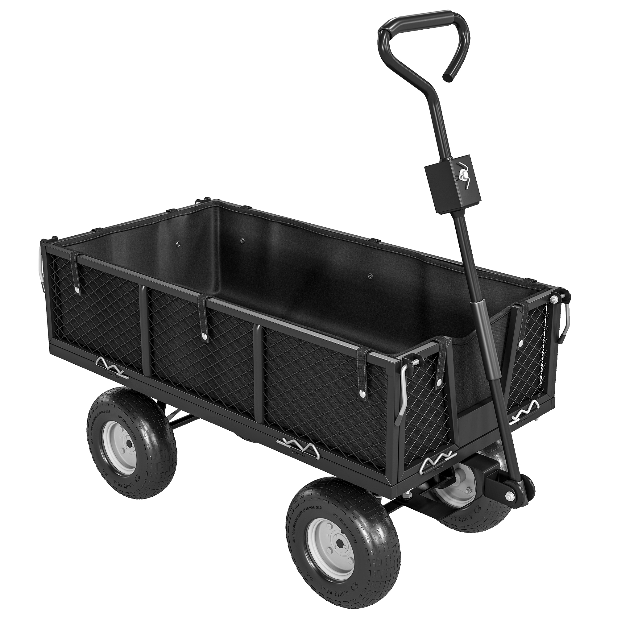 Outsunny Gartenwagen 300 kg belastbar Transportwagen mit Luftreifen, herausnehmbare Plane Griff Rädern Lenkachse Bollerwagen Handwagen Gartenkarre 114 L Gerätewagen für Haus Garten Schwarz Aosom