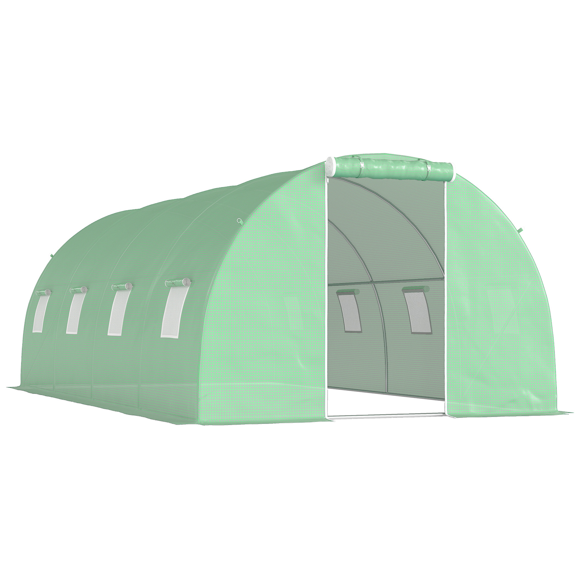 Outsunny Foliengewächshaus begehbares Polytunnel 6 x 3 m Gewächshaus mit 8 Fenster Treibhaus Frostschutz Stahlrohr Dunkelgrün   Aosom