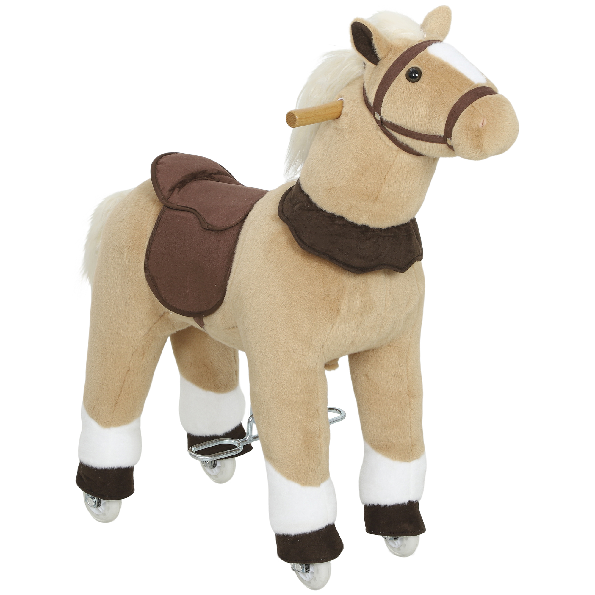 AIYAPLAY Reitpferd, Spielpferd zum Reiten mit Sattel Rollen, 80 cm Stehpferd, Plüschpferd für Kinder 3-5 Jahre, bis 25 kg, Braun   Aosom