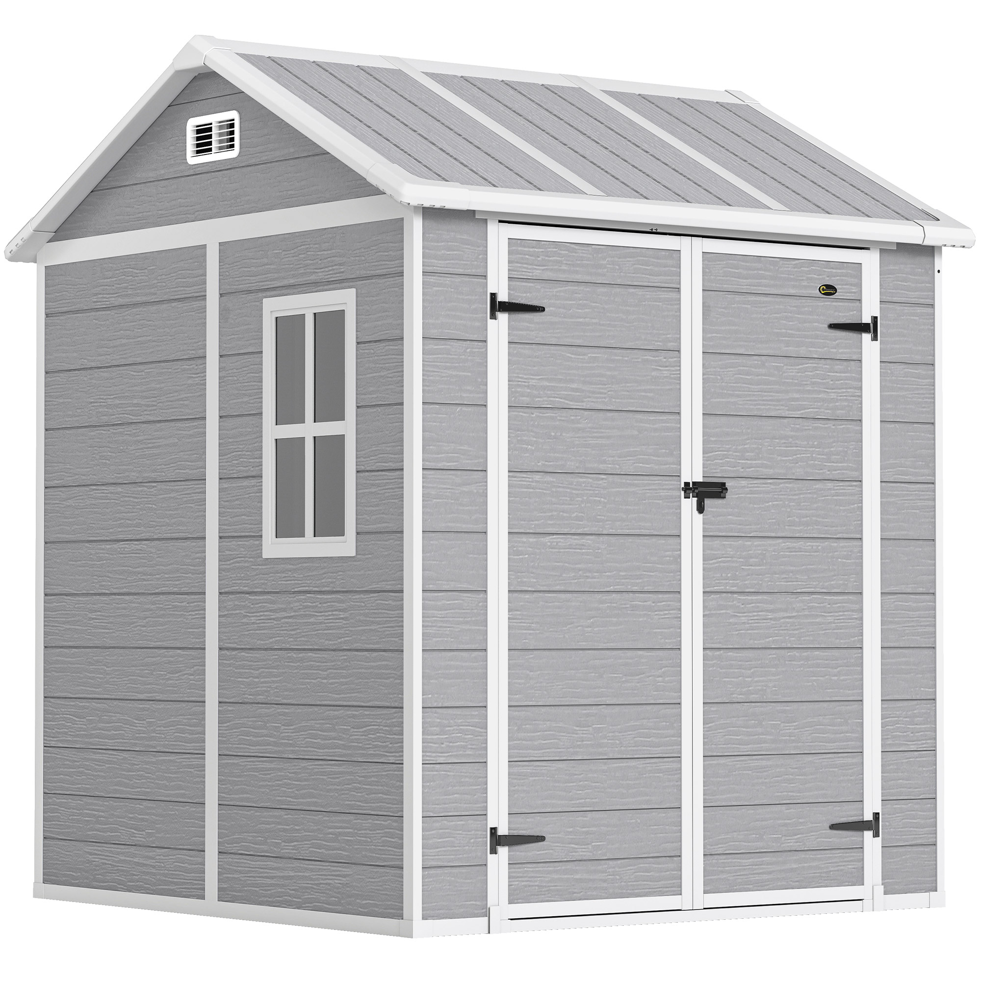Outsunny Gerätehaus 2,91m² 181 x 181 x 220 cm Geräteschuppen mit Satteldach Boden Abschließbarer Tür wetterfest Gartenhaus mit Fenster Outdoor Garten Schuppen für Hinterhof Außenbereich Grau   Aosom