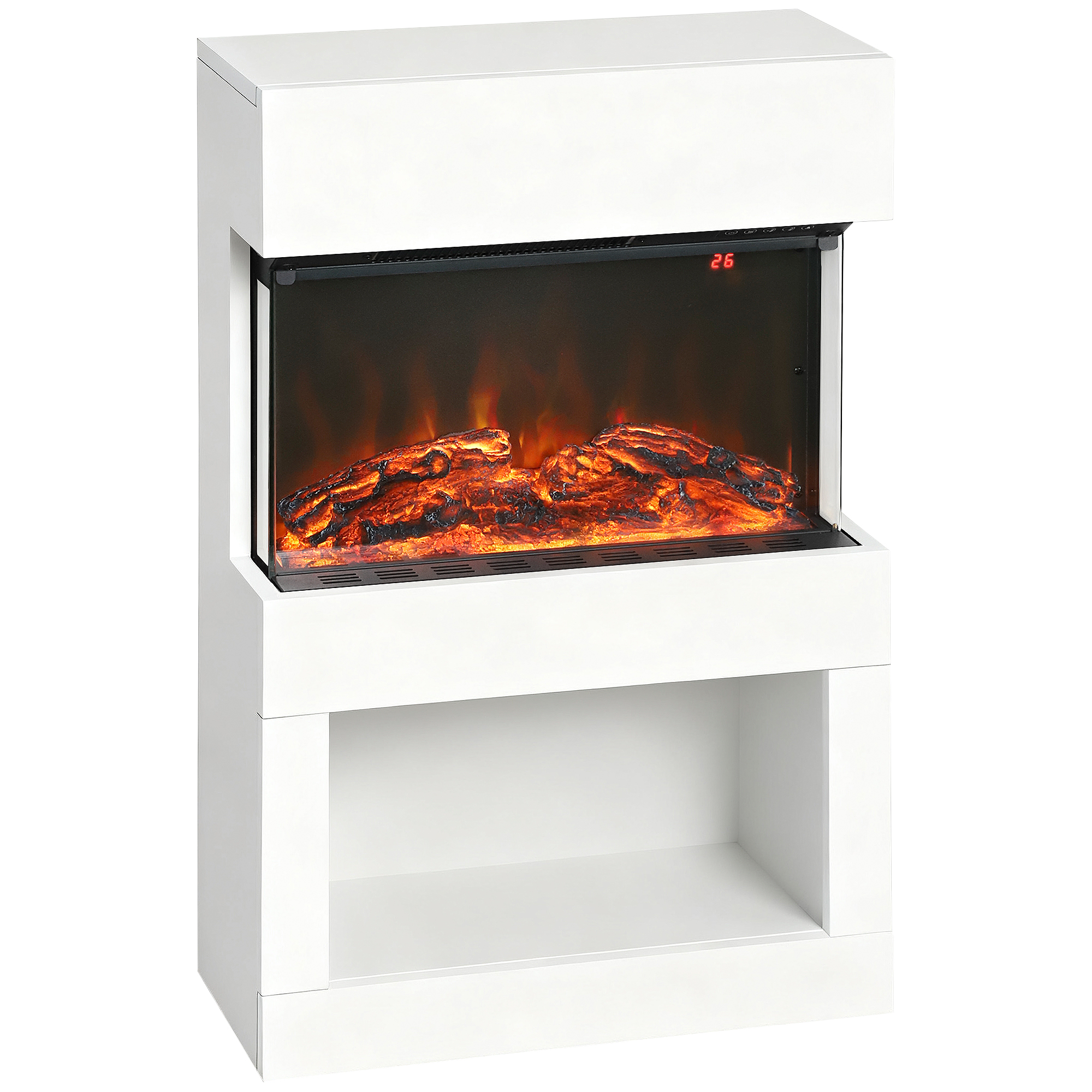 HOMCOM Elektrokamin mit Heizung, elektrischer Kaminmit LED Flammeneffekt, 6 Flammenfarben 1000/2000 W Dekokamin mit Timer, Einstellbarer Thermostat,  Kaminofen mit Fernbedienung, Weiß   Aosom
