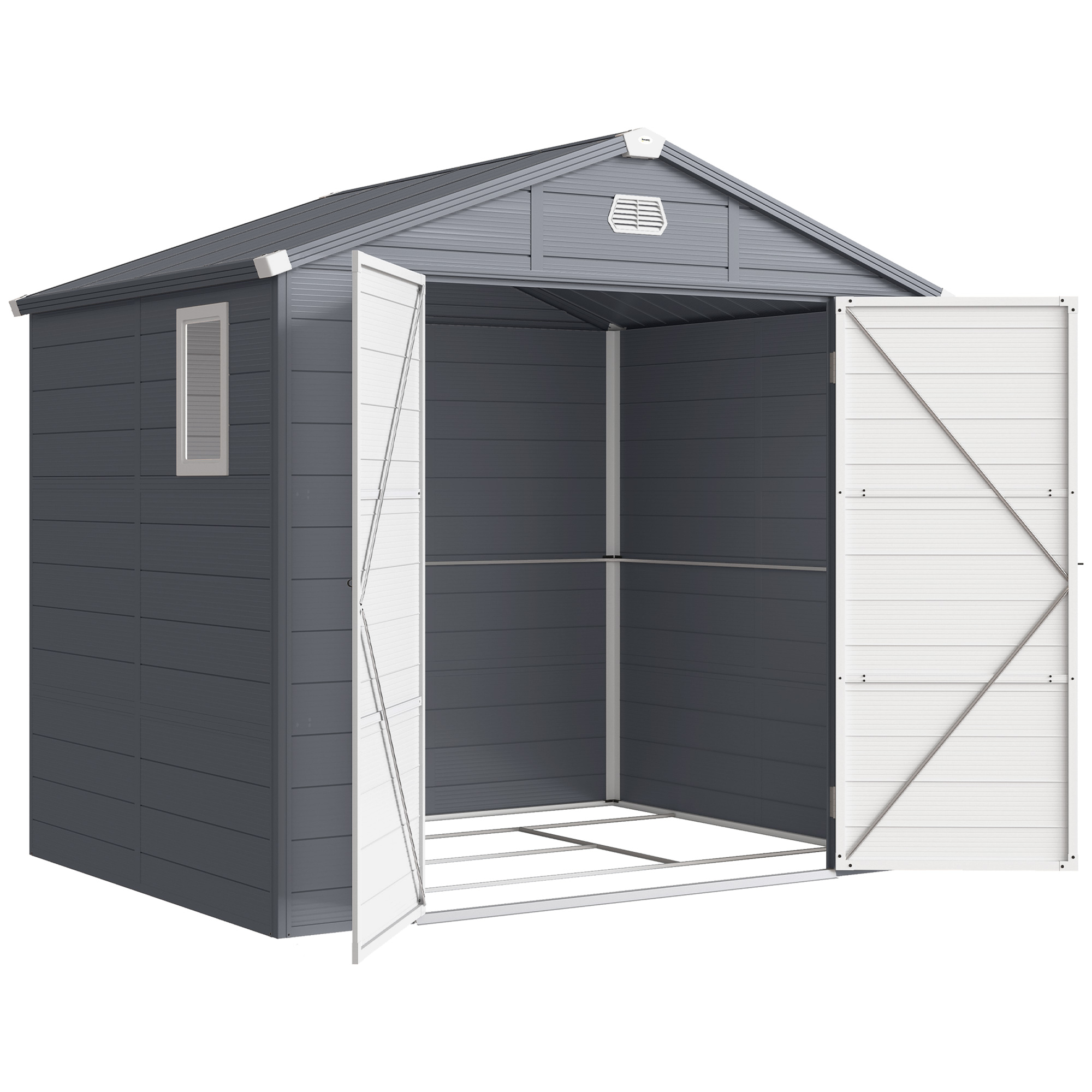 Outsunny Gerätehaus 4,1m³, Gartenhaus mit Pultdach, 240 x 190 x 180/228 cm, Geräteschuppen mit Abschließbar Tür, Fenster, Fahrradgarage, Gartenschrank aus Aluminium, für Hinterhof, Garten, Grau   Aosom