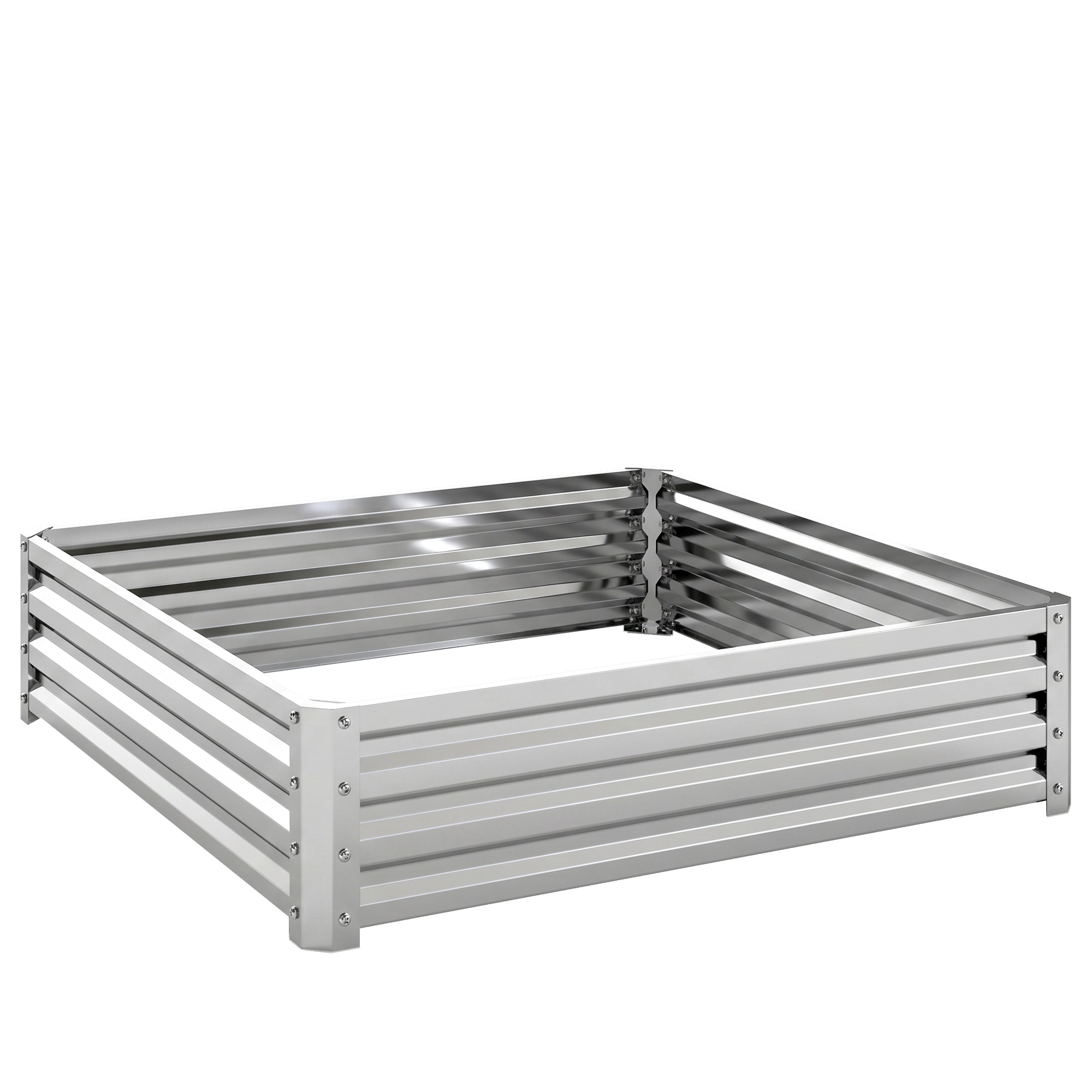 Outsunny Hochbeet, Blumenkasten, Gemüsebeet, Pflanzkasten, Kräuterbeet für Garten, Terrasse, Balkon, Stahl, Silber, 120 x 120 x 30 cm Aosom