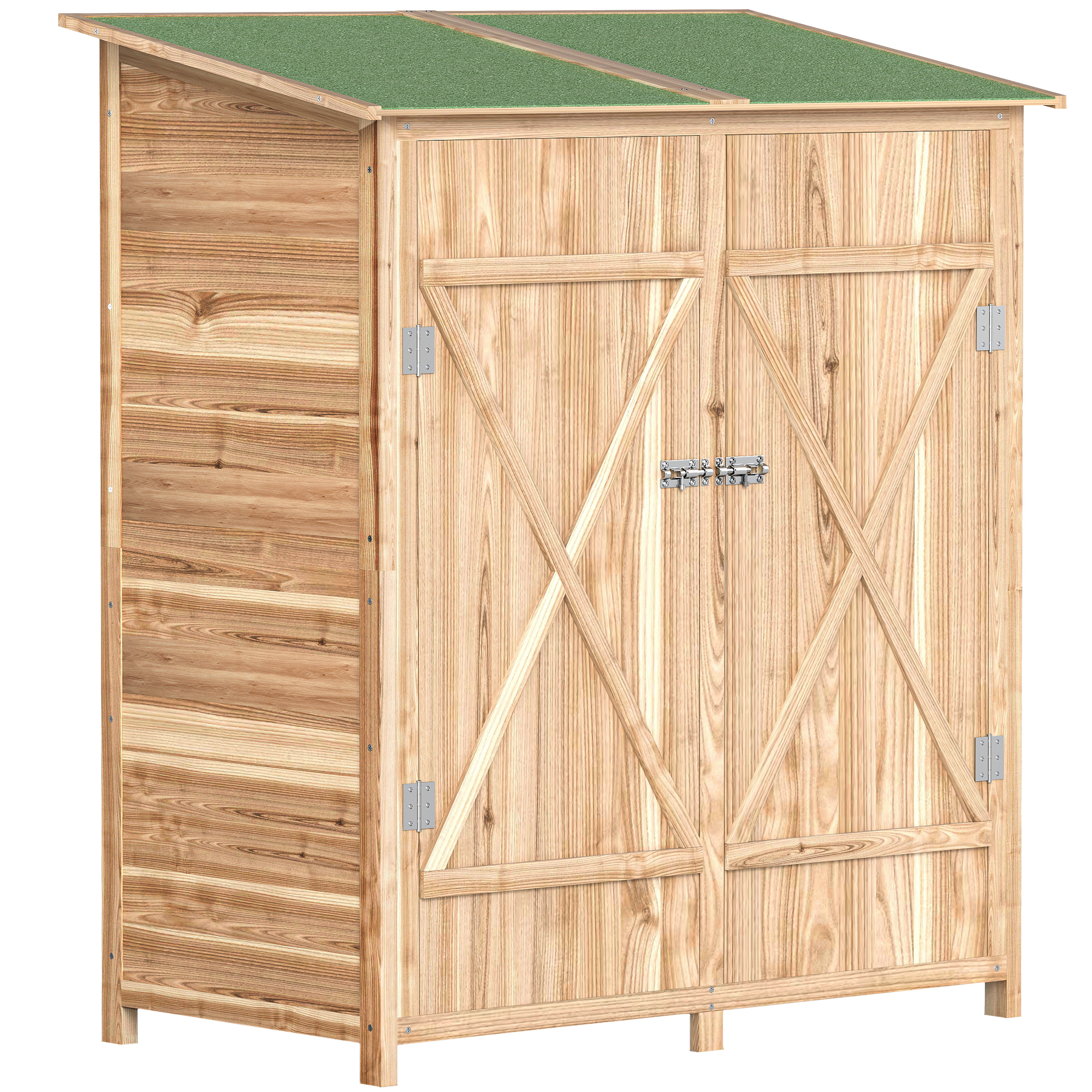 Outsunny Gartenschrank Holz, Geräteschuppen wetterfest 140 x 75 x 157cm, Gerätehaus mit Tür, Pultdach, Gartentisch, Geräteschrank, Abschließbar Gartenhaus Gartenschuppen für Garten, Terrasse, Natur   Aosom