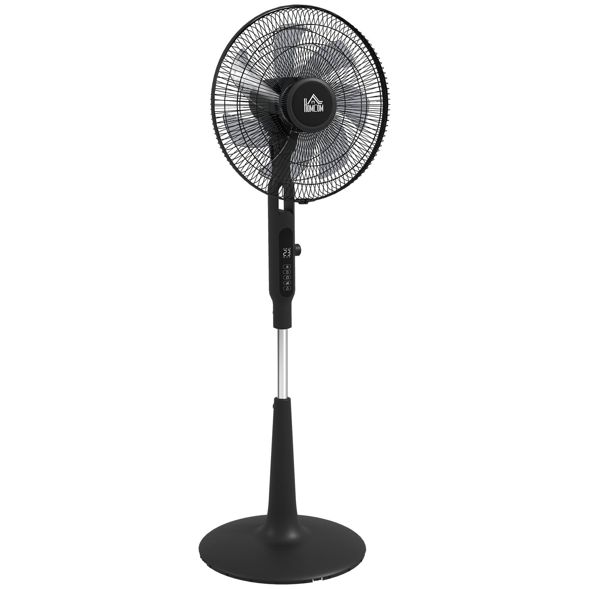 HOMCOM Standventilator leise mit Fernbedienung, LED-Anzeige, Höhenverstellbar Ventilator mit 3 Modi, 28 Geschwindigkeiten, Mückenschutz & Oszillation einstellbar, Schwarz Aosom
