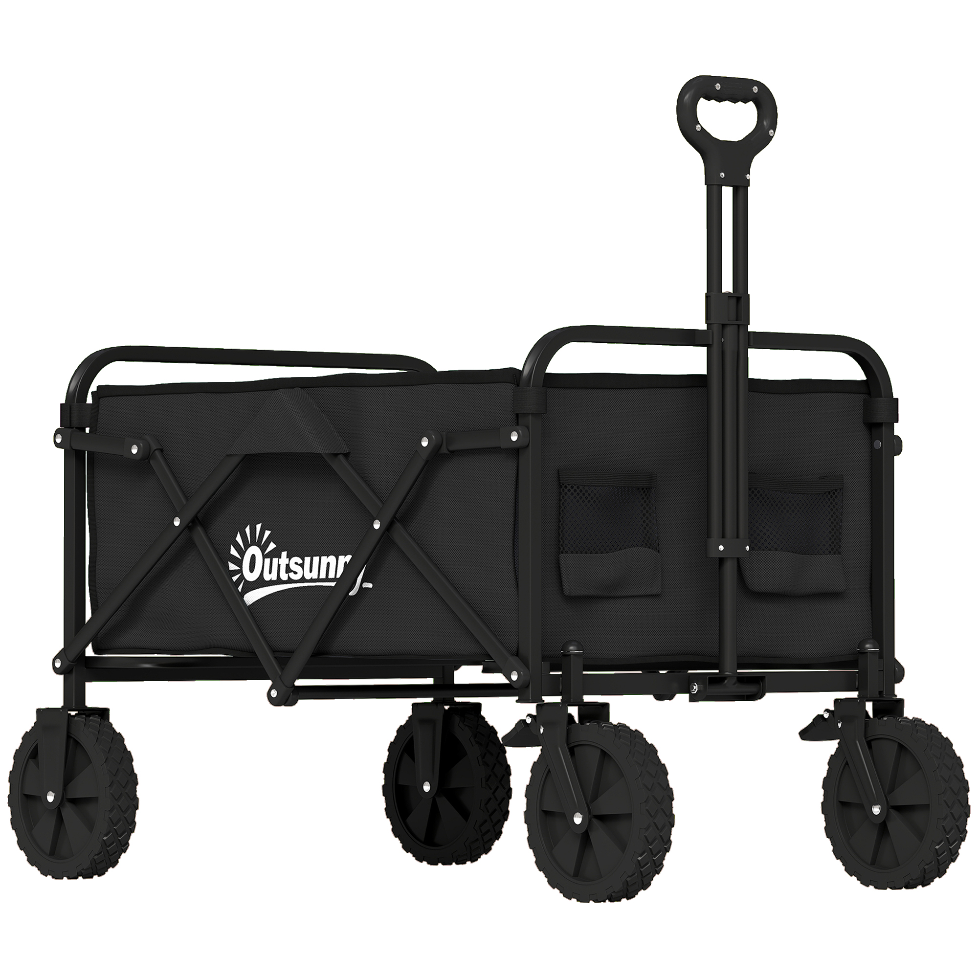 Outsunny Bollerwagen Faltbarer Handwagen Gartenwagen Transportwagen mit Griff Verstellbarer Griffhöhe Getränkehalter Strandwagen bis 80 kg Tragkraft, für Sport, Einkauf, Camping, Schwarz   Aosom