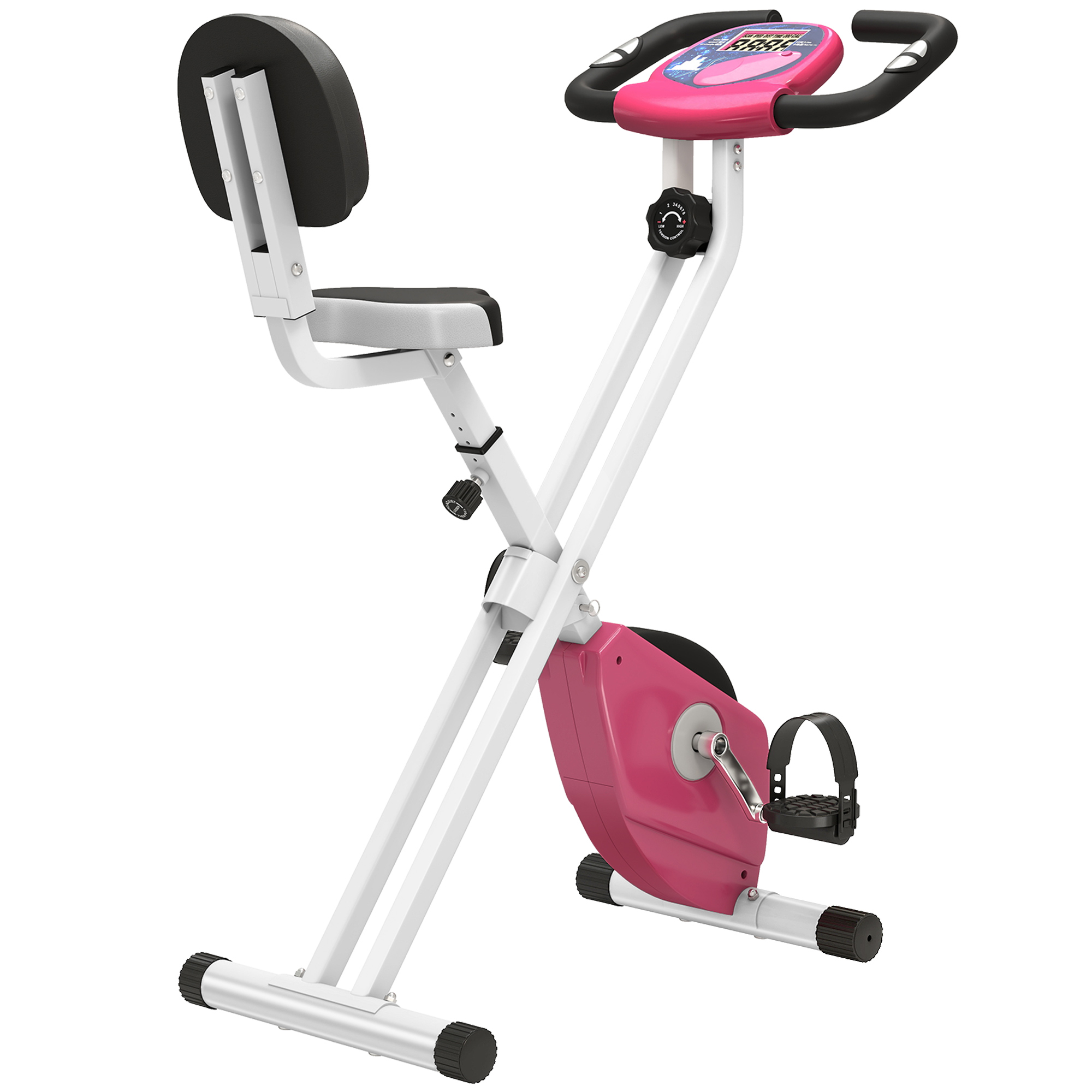 HOMCOM Heimtrainer F-Bike Fahrradtrainer mit 8-stufig einstellbarem Magnetwiderstand, höhenverstellbar, Stahl, Rosa und Weiß, kompakt 43 x 97 x 109 cm   Aosom.de