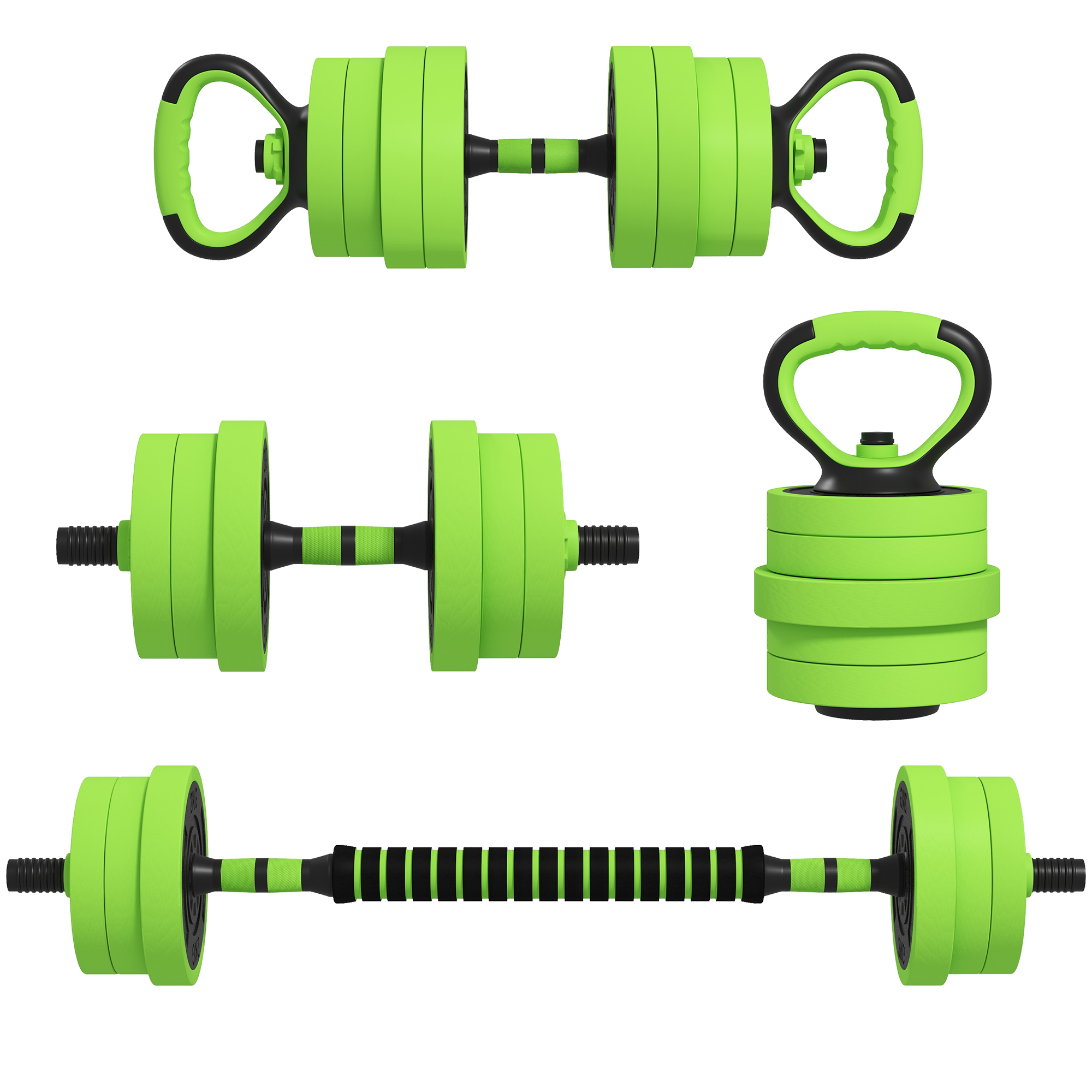 SPORTNOW 4 in 1 Hanteln Set 20 kg verstellbare Kurzhantel & Langhantel Kettlebell Liegestützgriffe professionell Dumbbell Krafttraining und Gewichtheben für Zuhause Fitness   Aosom