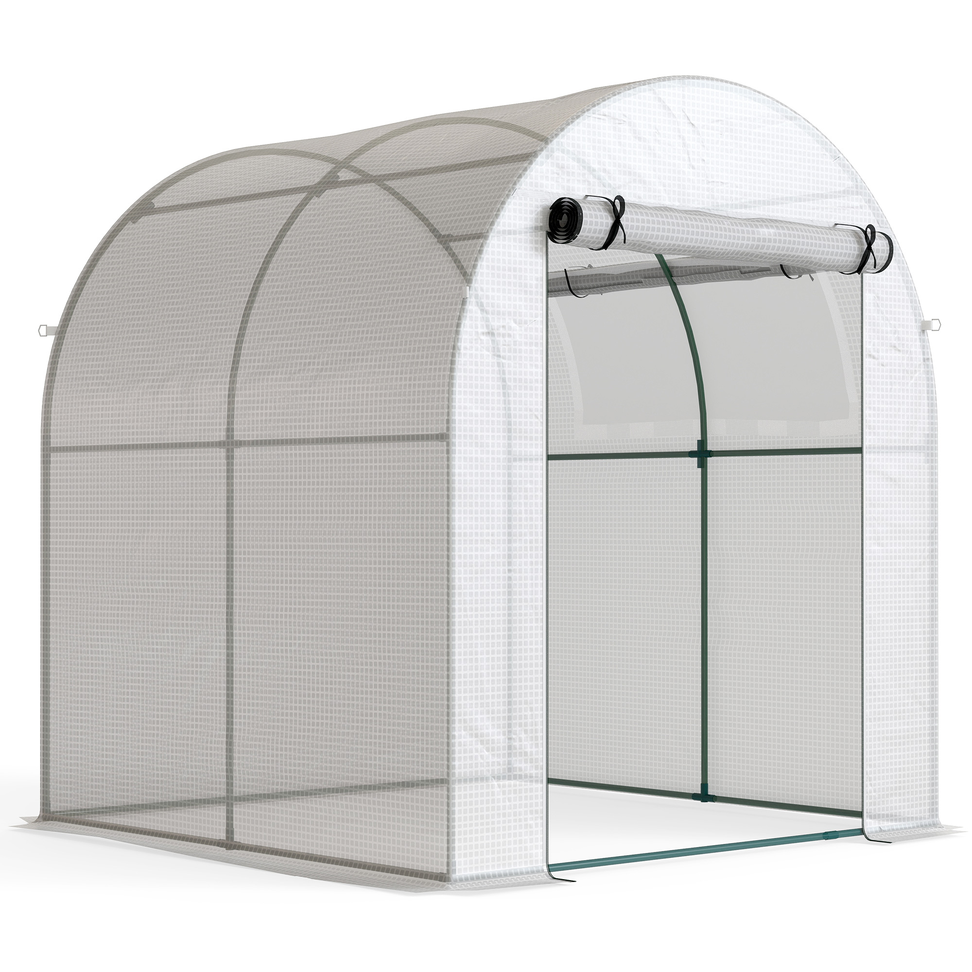 Outsunny Gewächshaus, Foliengewächshaus mit Aufrollbare Fenster & Tür, Netzfenster UV Schutz, Folientunnel, Tomatenhaus Winterfest Treibhaus für Garten, Balkon, 1,8 x 1,8 x 2 m Weiß   Aosom