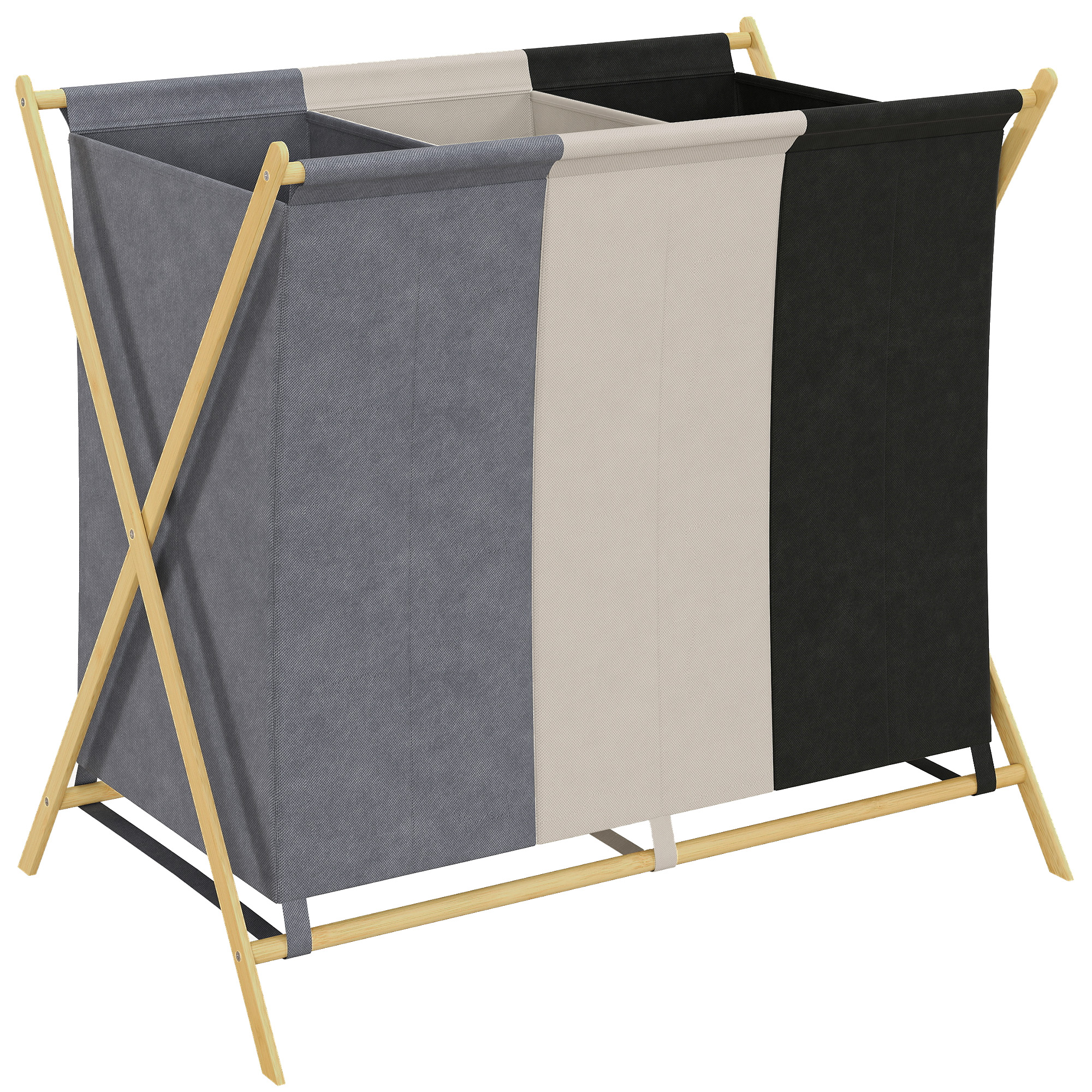 HOMCOM Wäschekorb mit 3 Fächern 129L Klappbar Wäschesammler mit Wäschesack, Laundry Baskets Wäschebox Wäschesortierer für Waschküche Schlafzimmer Badezimmer Mehrfarbig   Aosom