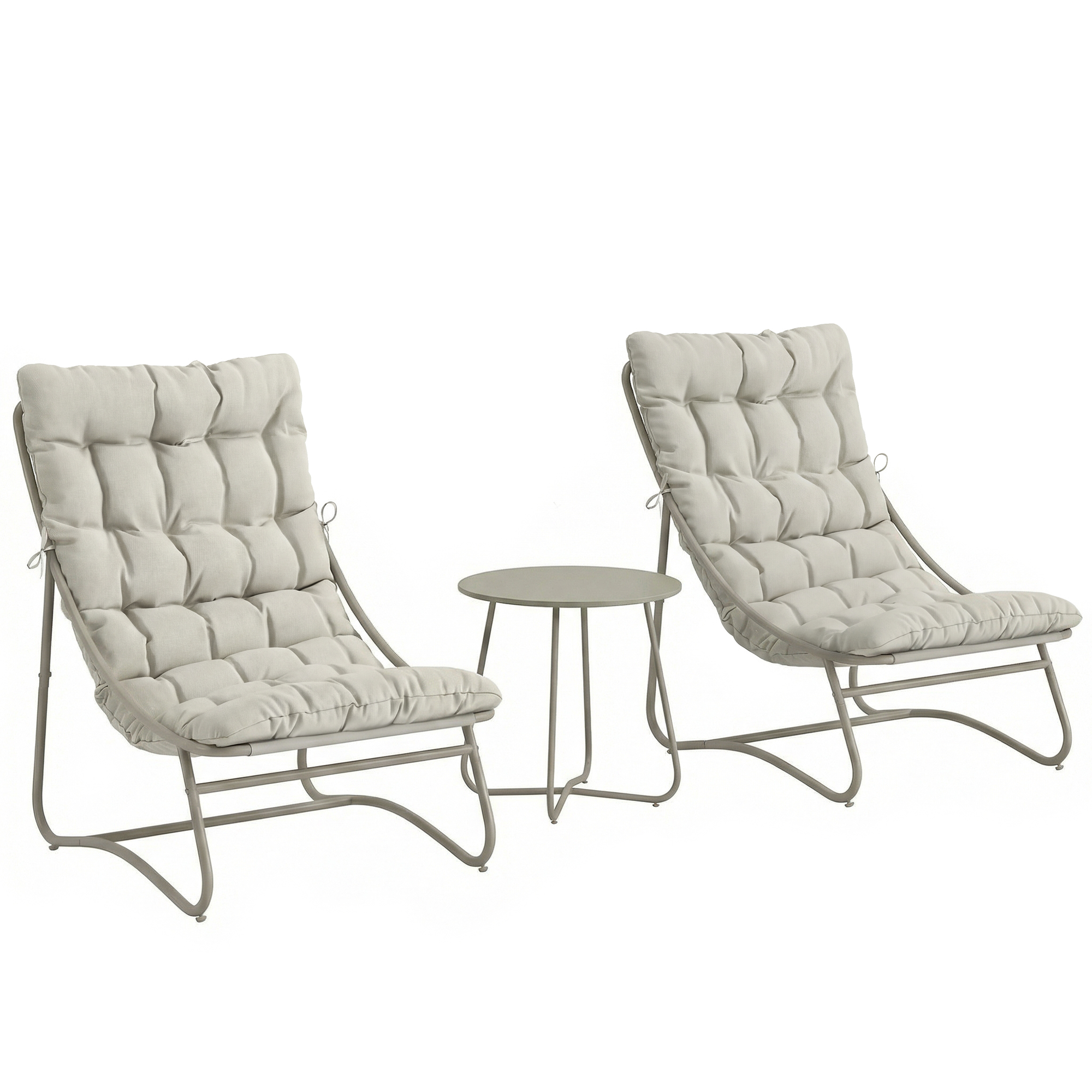 Outsunny Balkonmöbel Set 3 teilig Gartenmöbel Set mit Tisch Kissen Stahlgestell verstellbar Fußpads, Atmungsaktiv Balcony Furniture Bequem Balkon Möbel Sitzgruppe für Garten Balkon Terrasse Hellgrau   Aosom