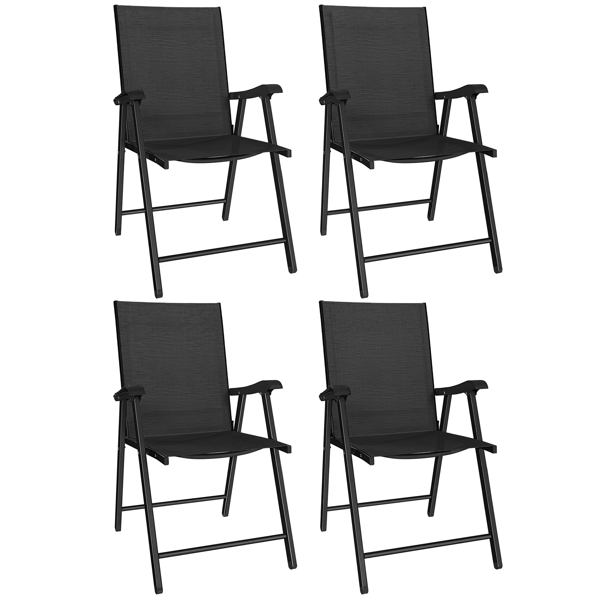 Outsunny 4er-Set klappbare Gartenstühle aus Textilene - Gartenmöbel mit robustem Stahlgestell, kein Aufbau - Terrassen- und Balkonstuhl mit ergonomischer Rückenlehne, Schwarz   Aosom
