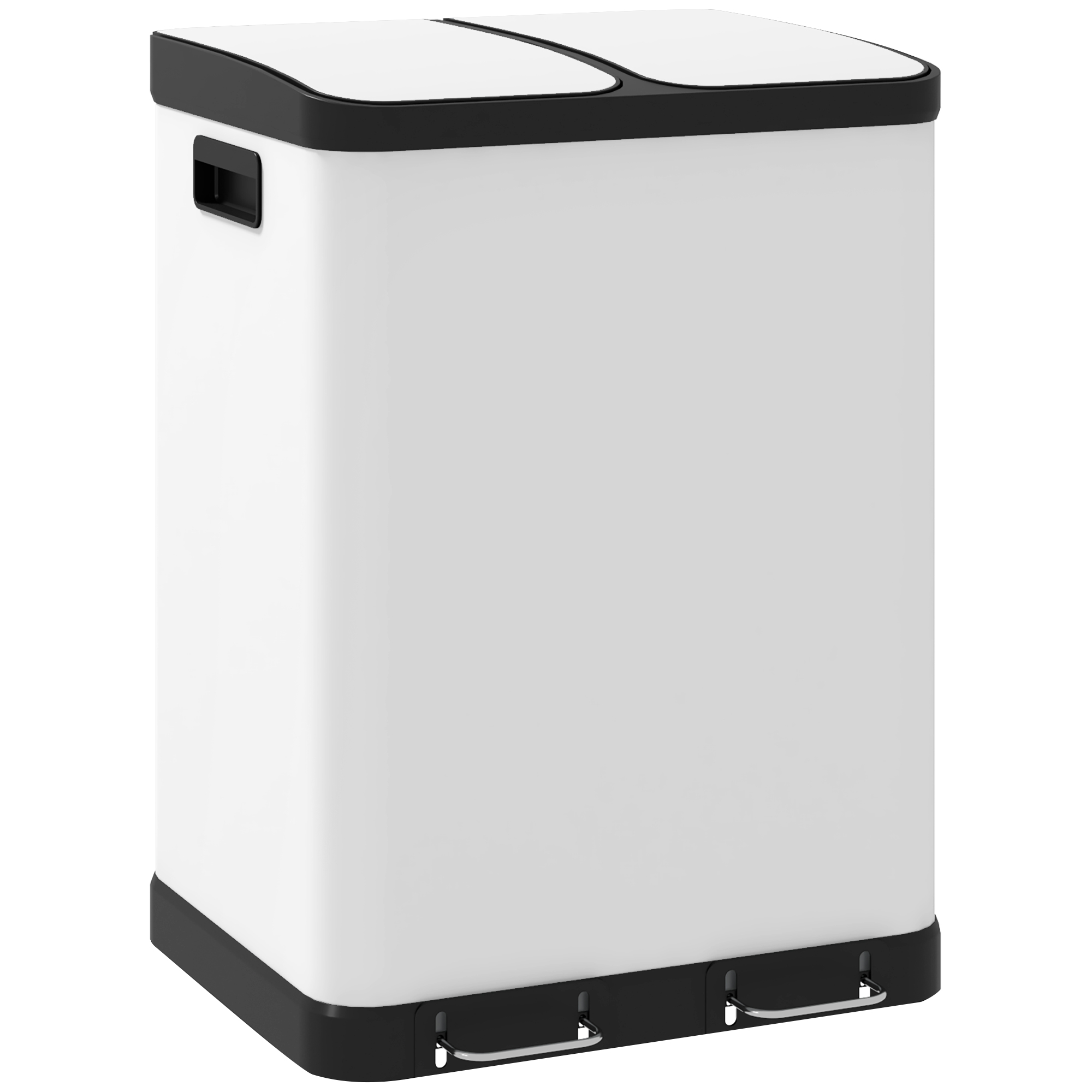 HOMCOM Mülleimer Küche 2 x 30L Mülltrennsystem mit 2 Fächern, Abfalleimer Treteimer mit Softclose-Deckel, Herausnehmbare Inneneimer Metall Weiß   Aosom