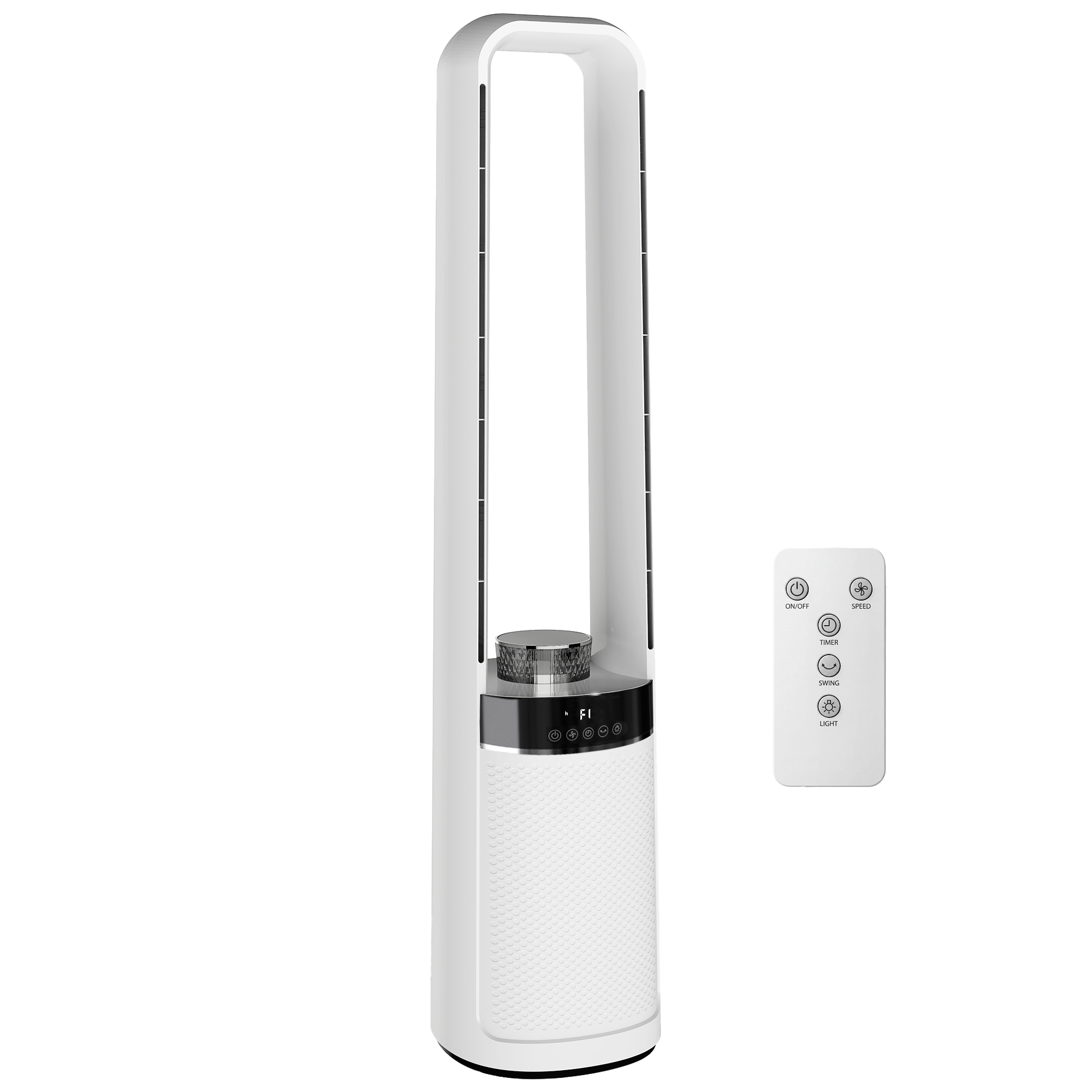HOMCOM Turmventilator ohne Rotorblätter, Leise Standventilator mit 45°-Oszillation, LED-Leuchte, 3 Geschwindigkeiten, 12-Stunden-Timer und Fernbedienung für Schlafzimmer, 93,3 cm, Weiß Aosom