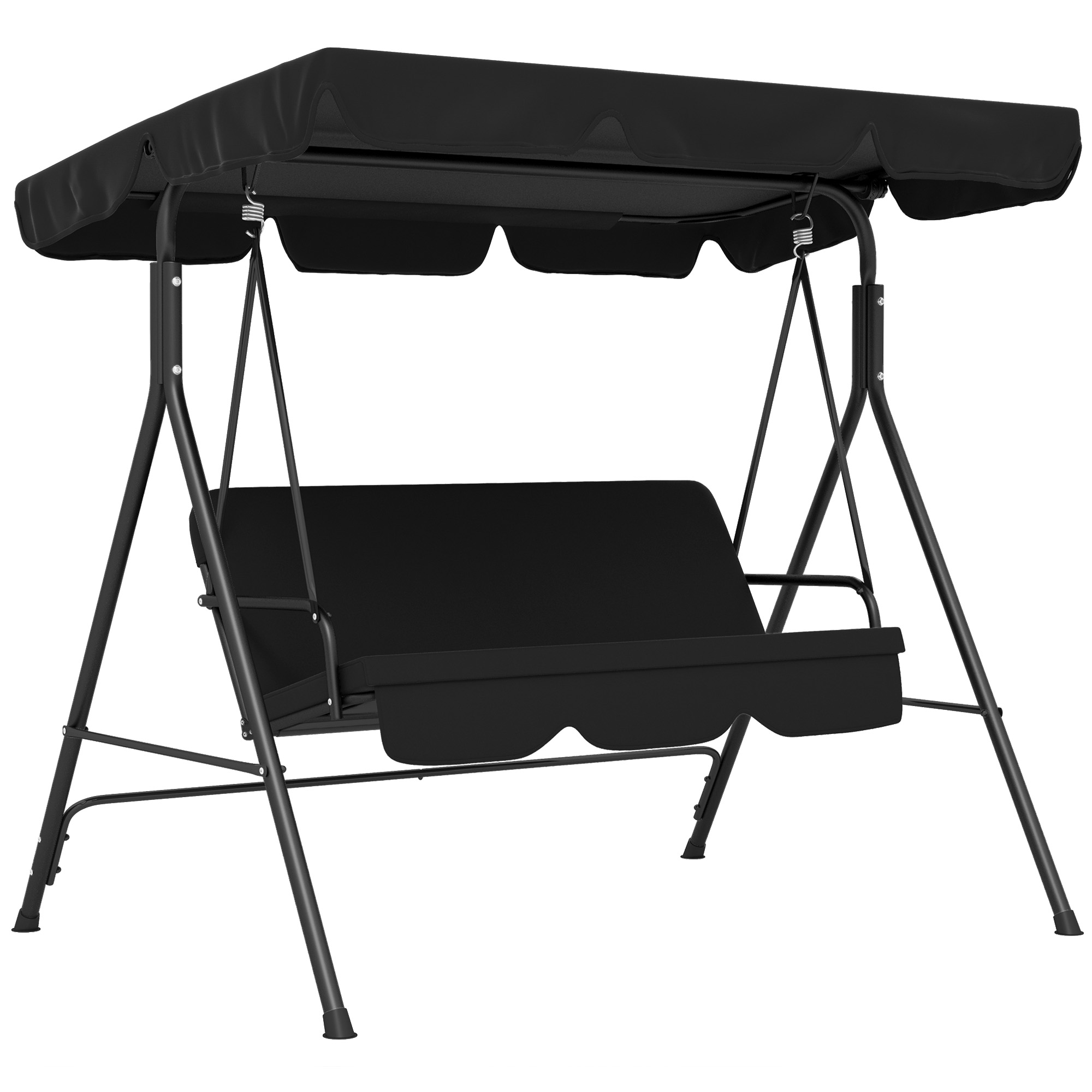 Outsunny Hollywoodschaukel 3-Sitzer Gartenschaukel mit verstellbarem Dach, stabile Stahlkonstruktion, Schwarz, 172 x 110 x 153 cm für Garten & Terrasse Aosom.de