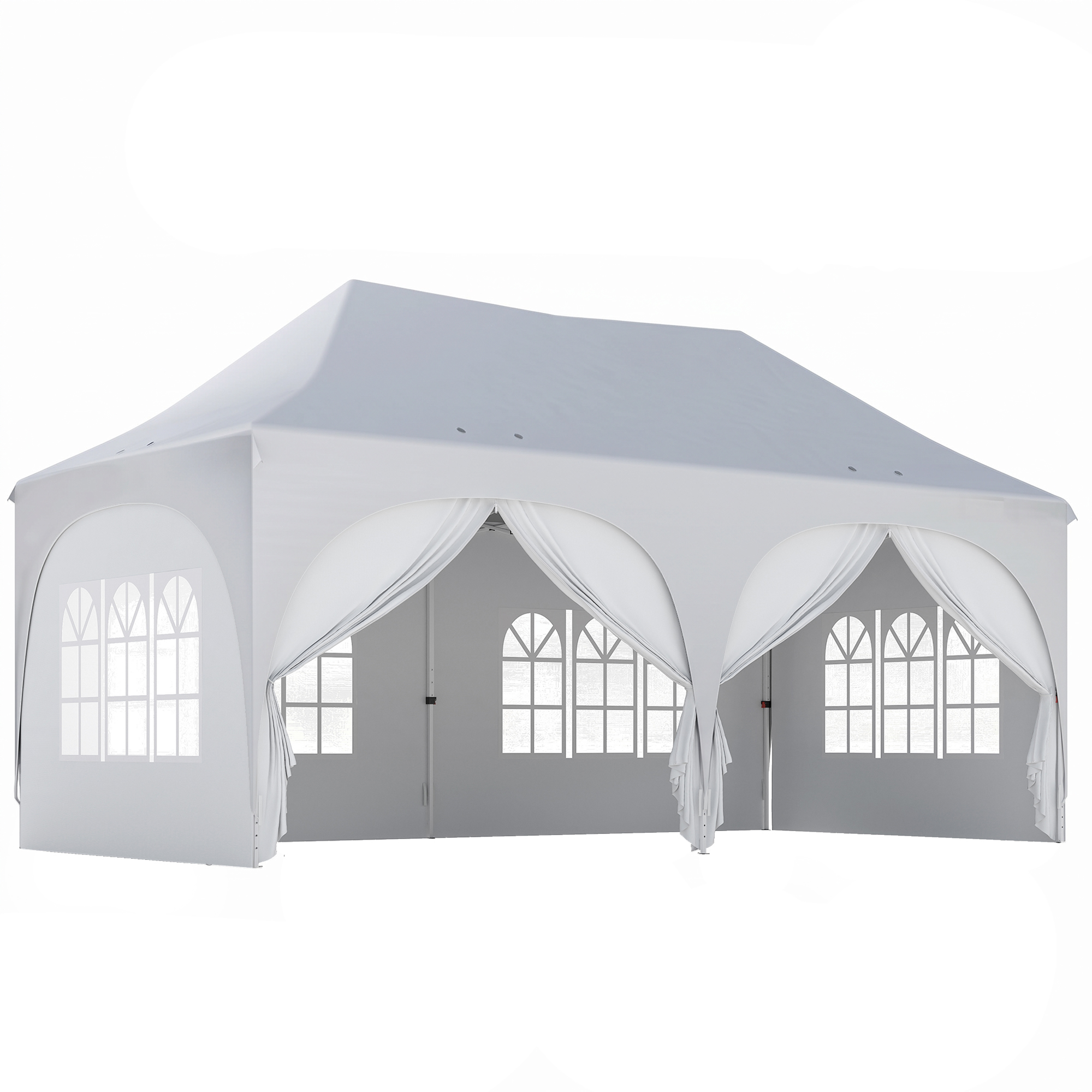 Outsunny Pavillon 3x6m Wasserdicht Höhenverstellbar Pop-up Faltpavillon mit Spitzdach, Ablauflöcher Seitenteilen UV Schutz30+ Faltbar Partyzelt Gartenzelt Gartenpavillon für Garten Festival, Weiß   Aosom