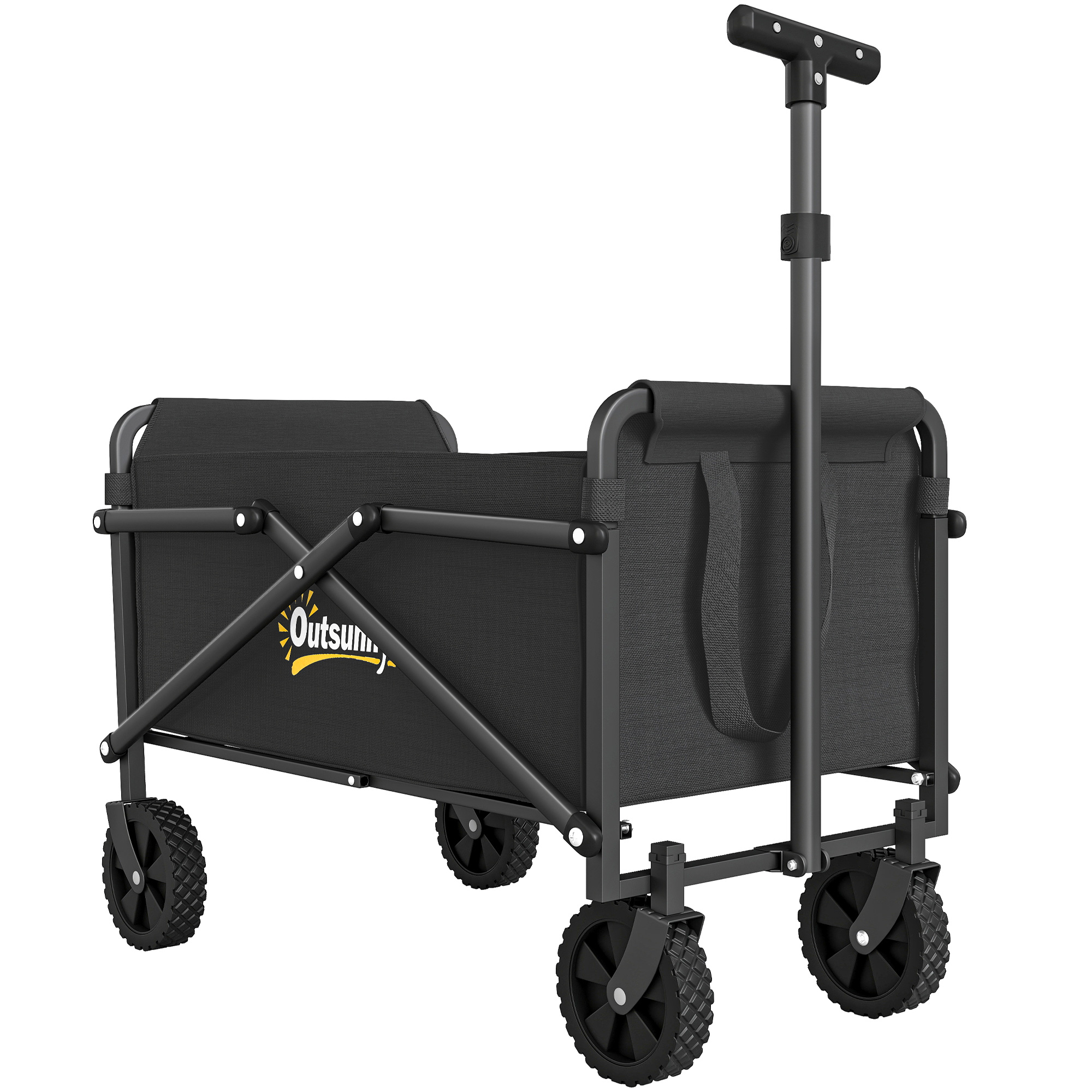 Outsunny Bollerwagen Faltbarer Handwagen 360° Gartenwagen Transportwagen mit verstellbarem Griff Strandwagen bis 60 kg Tragkraft, für Sport, Einkauf, Camping, Schwarz   Aosom