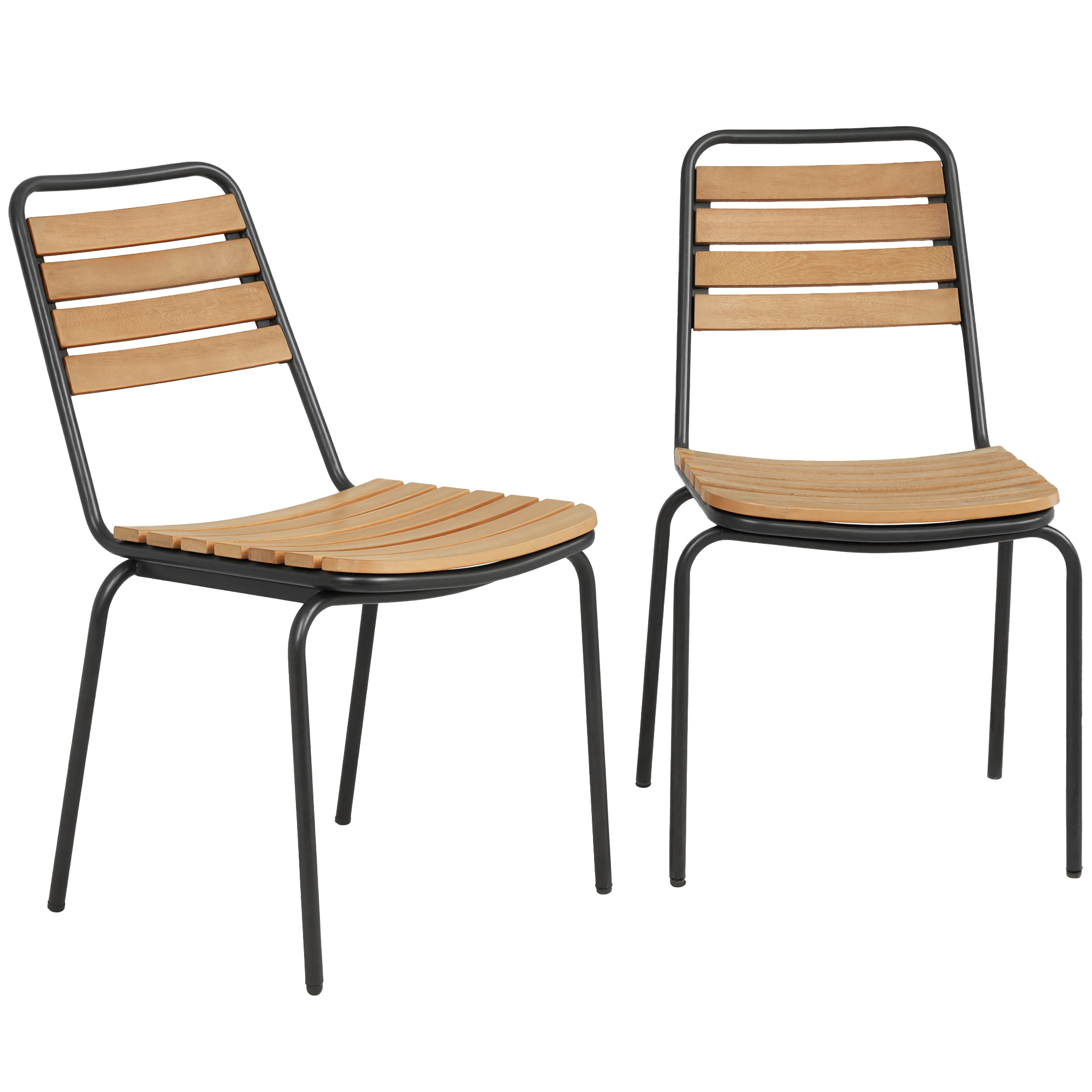 Outsunny Gartenstuhl 2er Set wetterfest Gartenstühle aus Stahl und Holz Stapelstuhl mit Rückenlehne stapelbar Terrassenstuhl bis 160 kg belastbar Gartenmöbel für Hinterhof, Garten, Balkon Naturholz Aosom