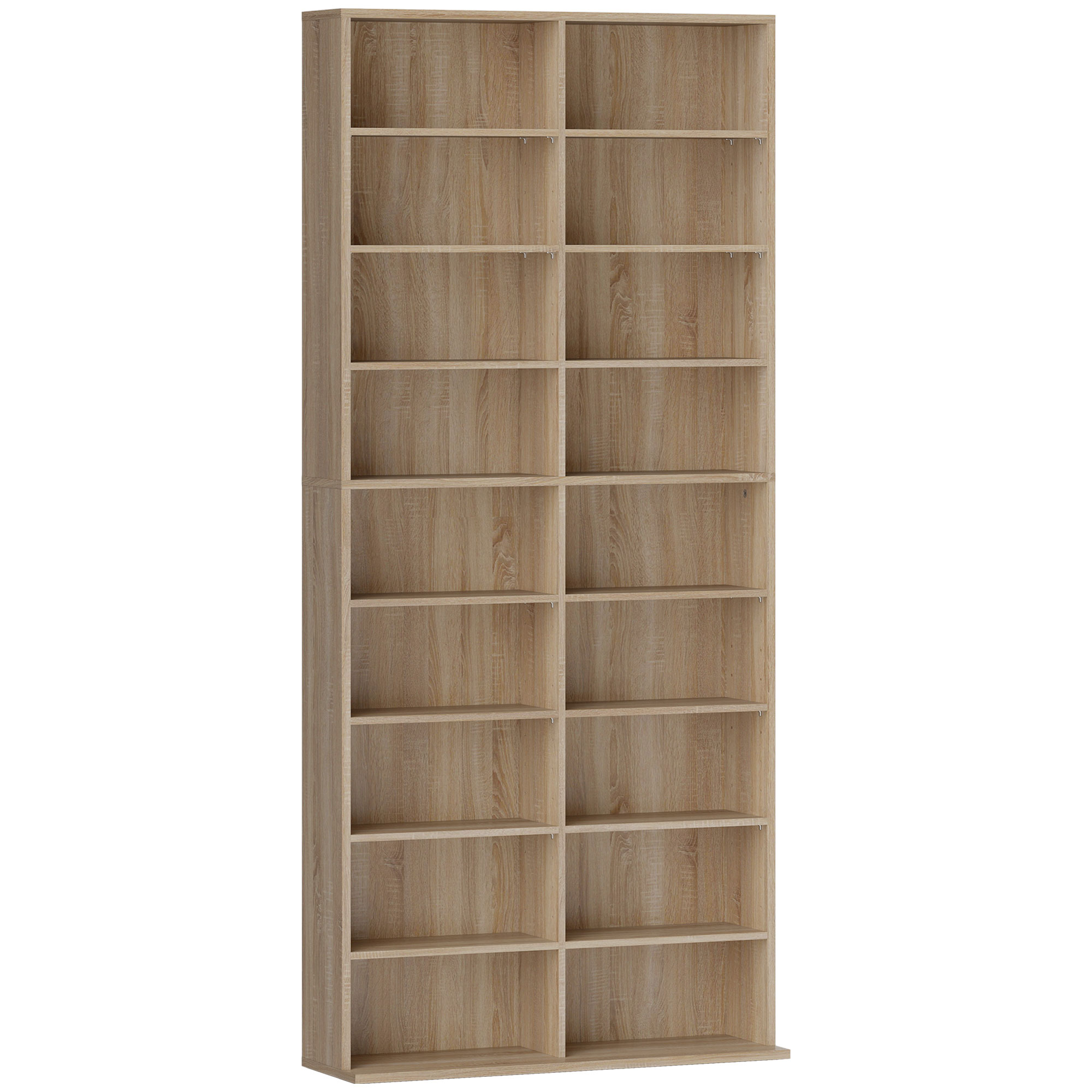 HOMCOM CD-, DVD- und Blu-ray-Regal, Medienaufbewahrung für bis zu 640 CDs, 360 DVDs oder 430 Blu-rays, verstellbare Einlegeböden, Bücherregal für Wohnzimmer, 78,5 x 24 x 175 cm, Naturholz Aosom