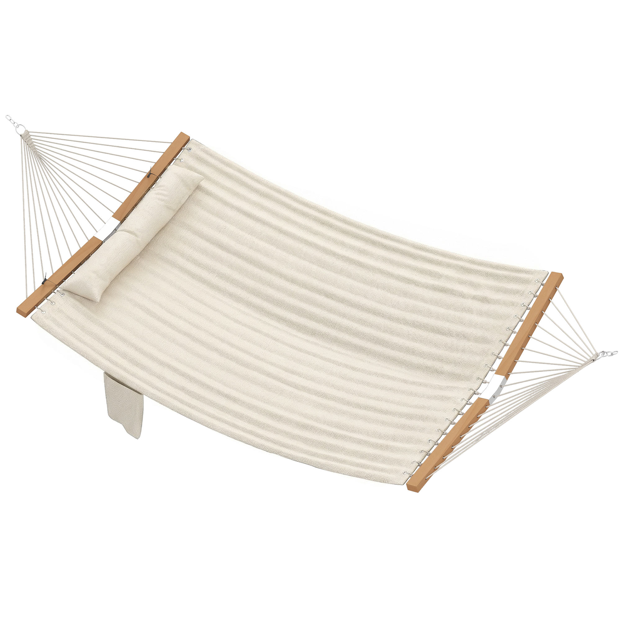 Outsunny Hängematte Outdoor 200x140cm, zweilagig Hängematte mit Kopfstütze Magazintasche Holzstäbe, Doppelhängematte bis 200kg für Garten, Balkon, Terrasse Cremeweiß Aosom